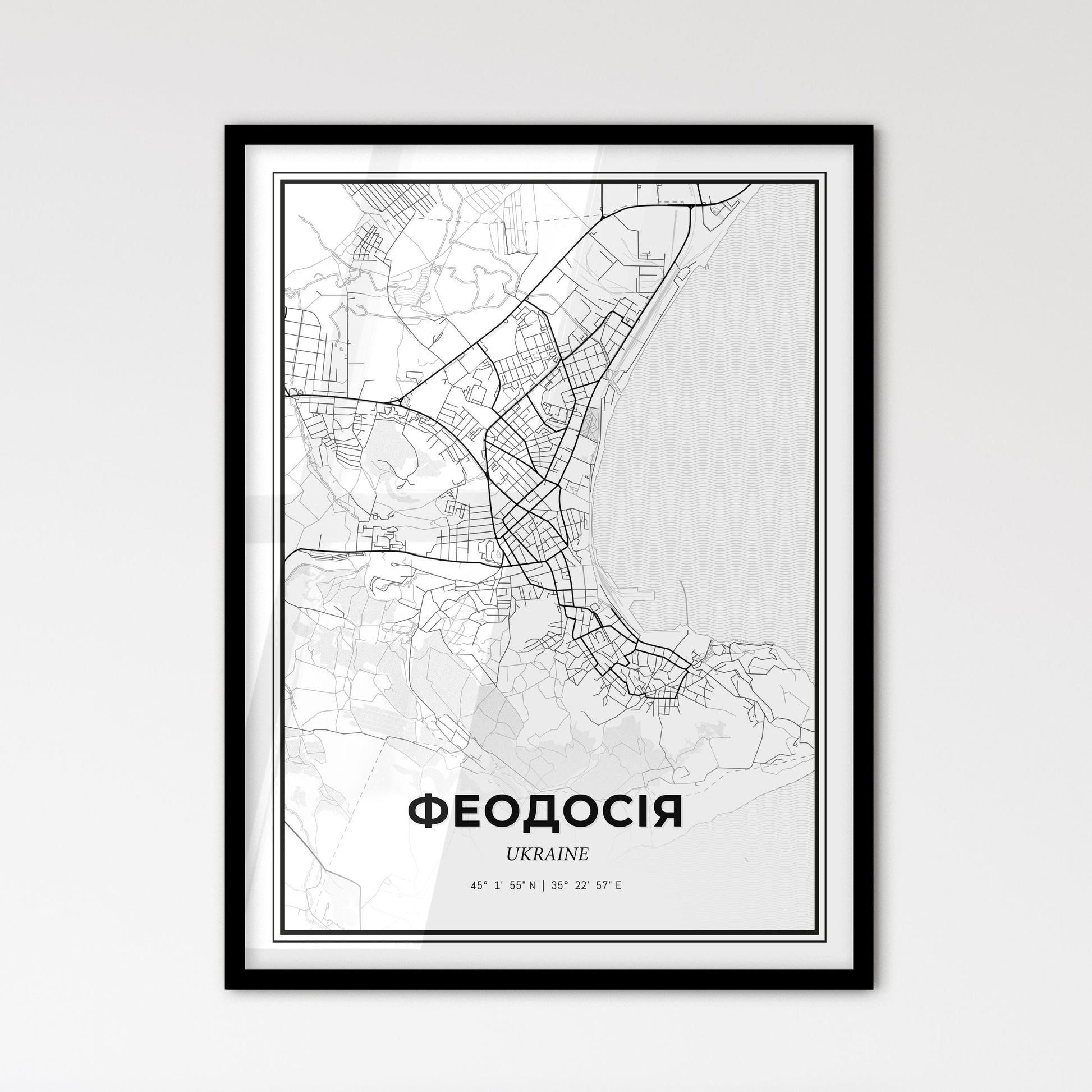 Feodosiya Ukraine - Scandinavian Style City Map for Modern Home Decor