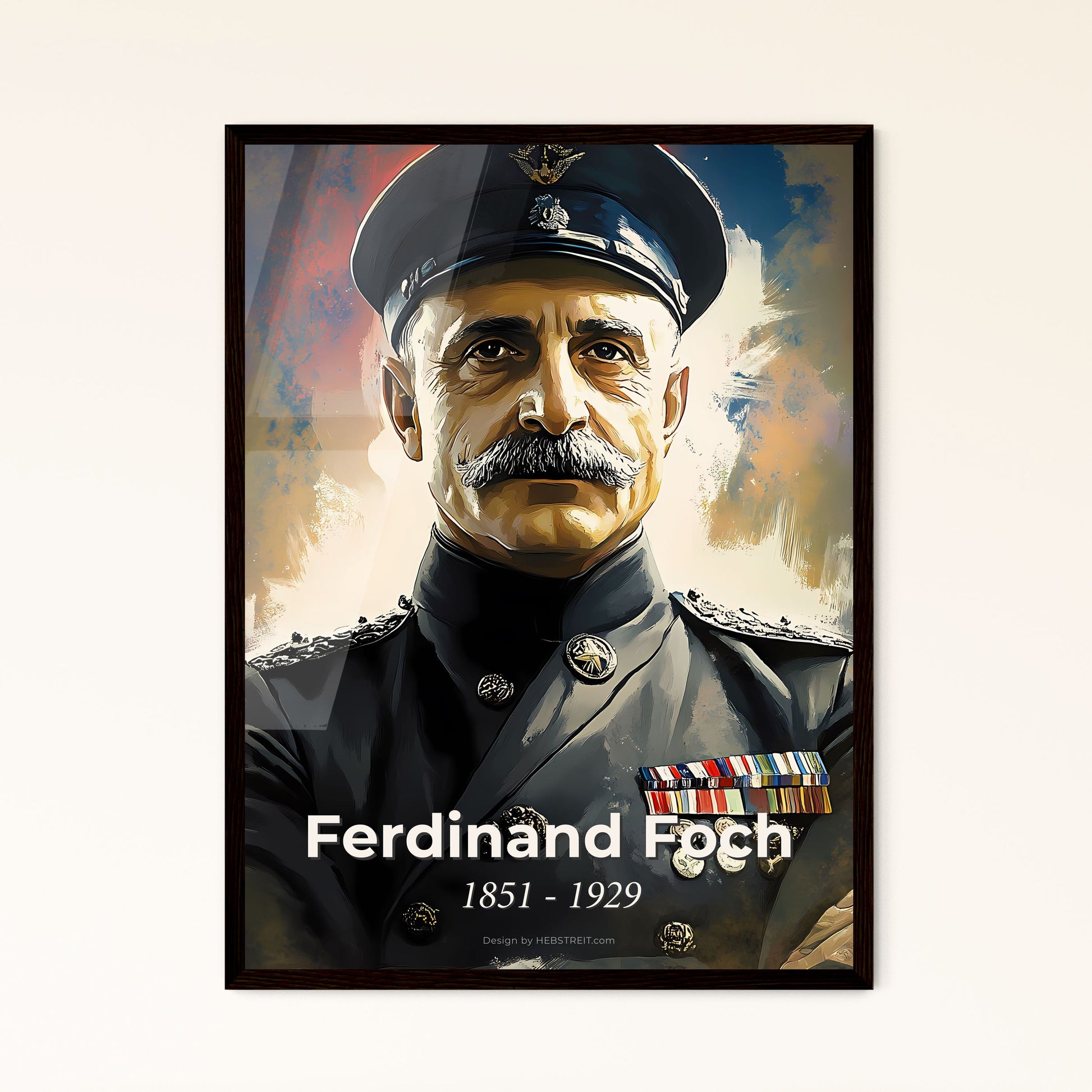 Portrait of Ferdinand Foch, 1851 - 1929. Impressionistic painting of a man in a military uniform.