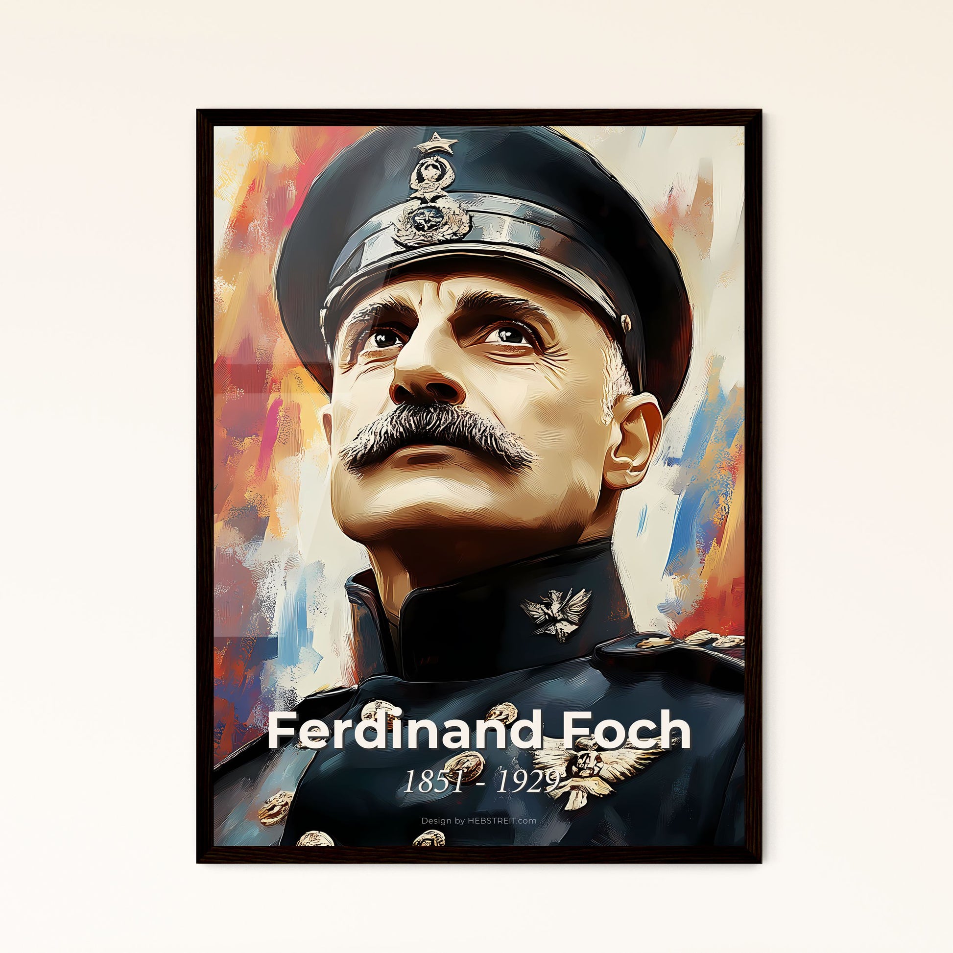 Portrait of Ferdinand Foch, 1851 - 1929. Impressionistic painting of a man in a military uniform.