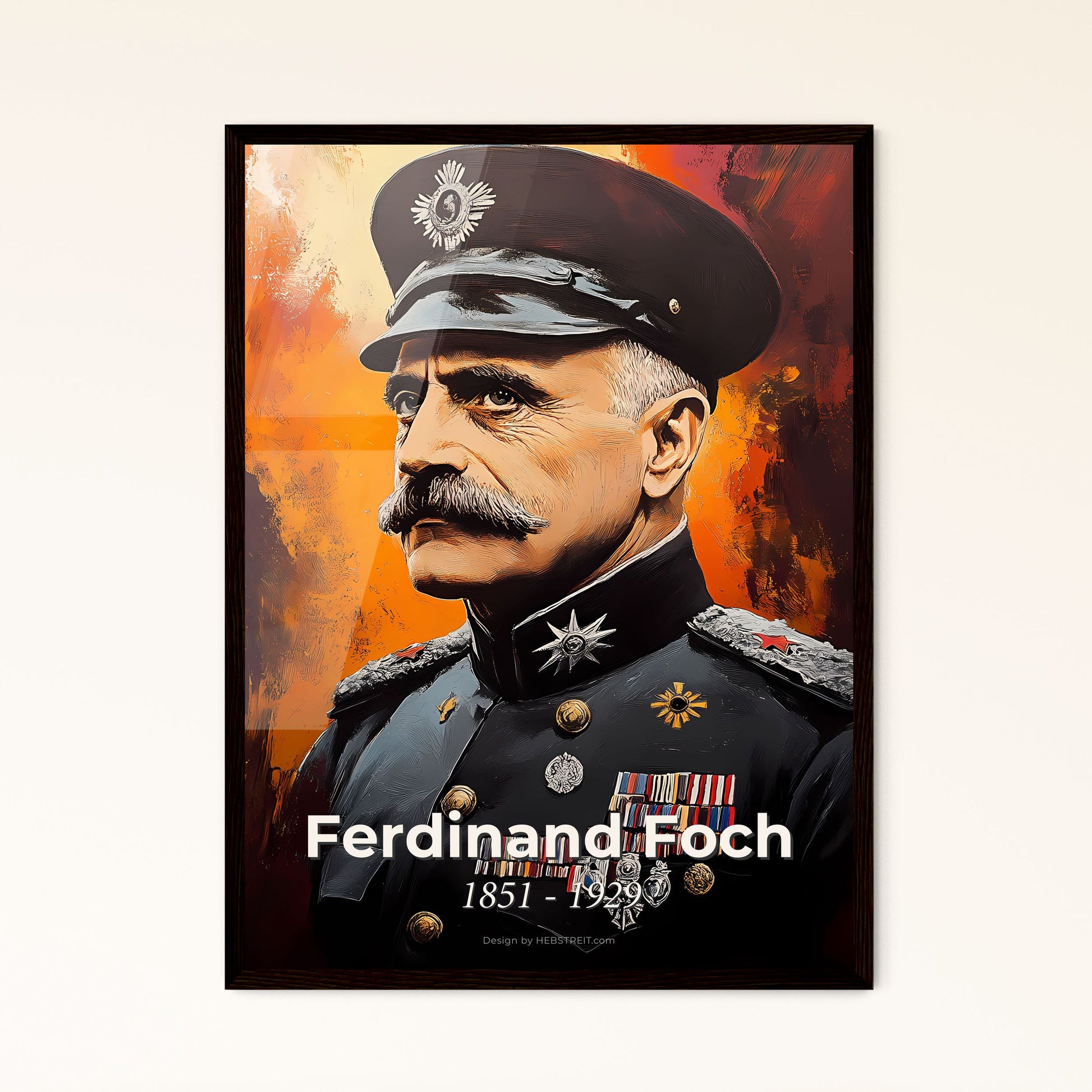 Portrait of Ferdinand Foch, 1851 - 1929. Impressionistic painting of a man in a military uniform.