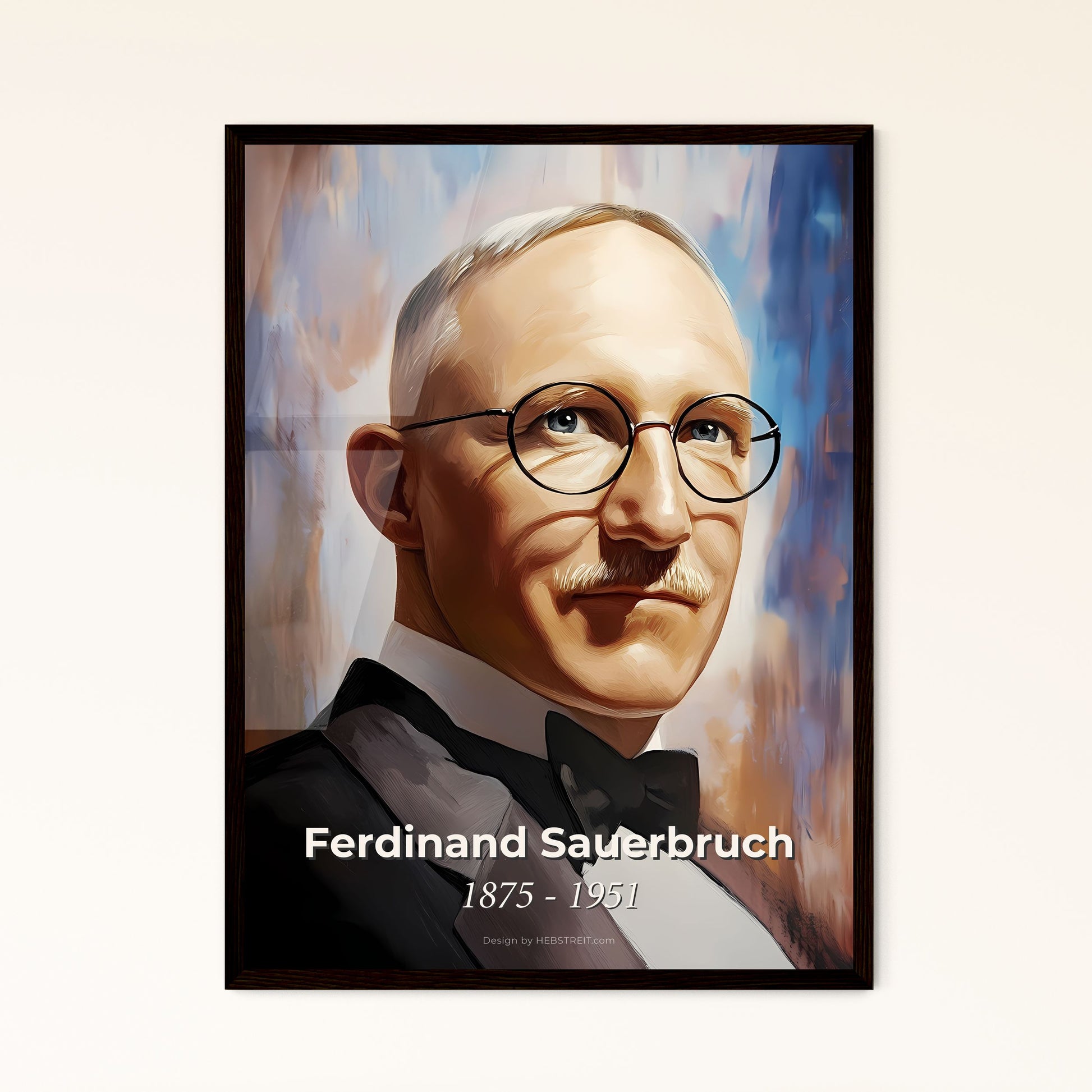 Portrait of Ferdinand Sauerbruch, 1875 - 1951. Impressionistic painting of a man wearing glasses and a bow tie.