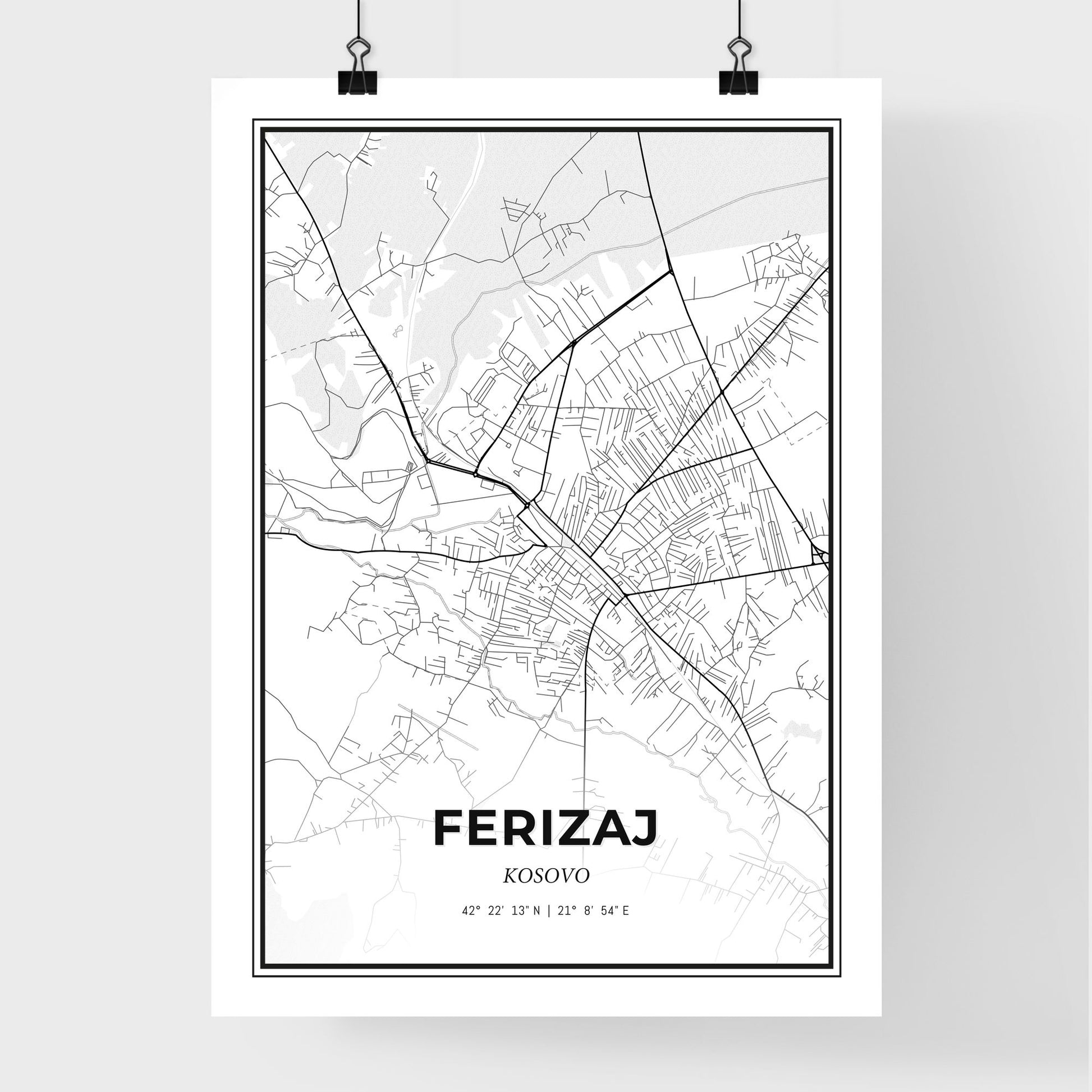 Ferizaj / Uroševac Kosovo - Premium City Map Poster