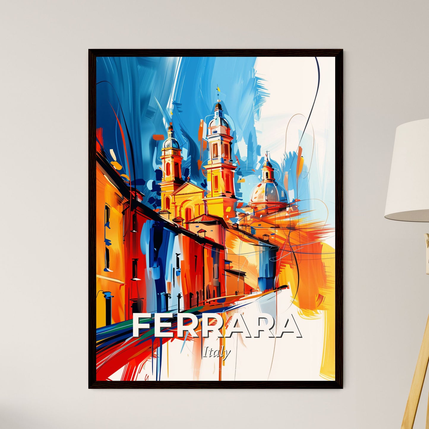 Vibrant Ferrara, Italy - A Colorful Painting Of A Building