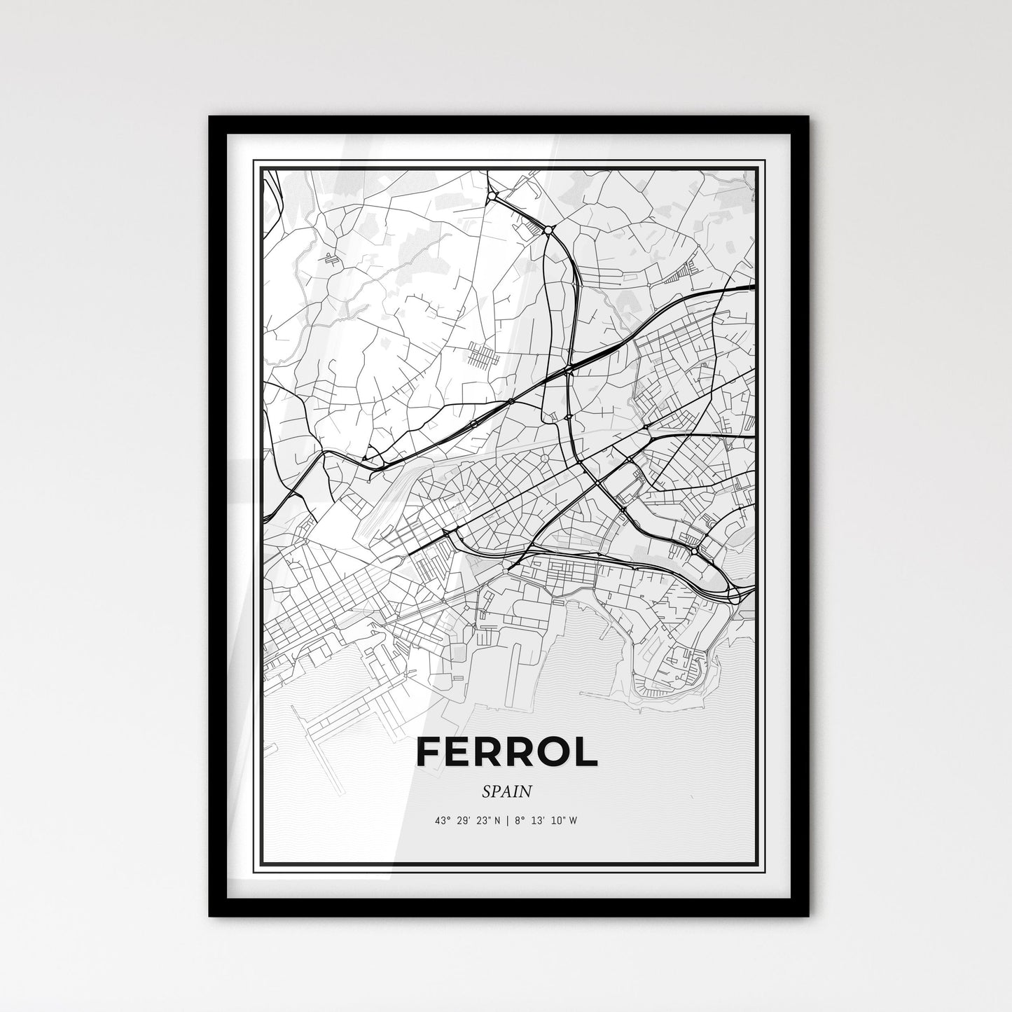 Ferrol Spain - Scandinavian Style City Map for Modern Home Decor