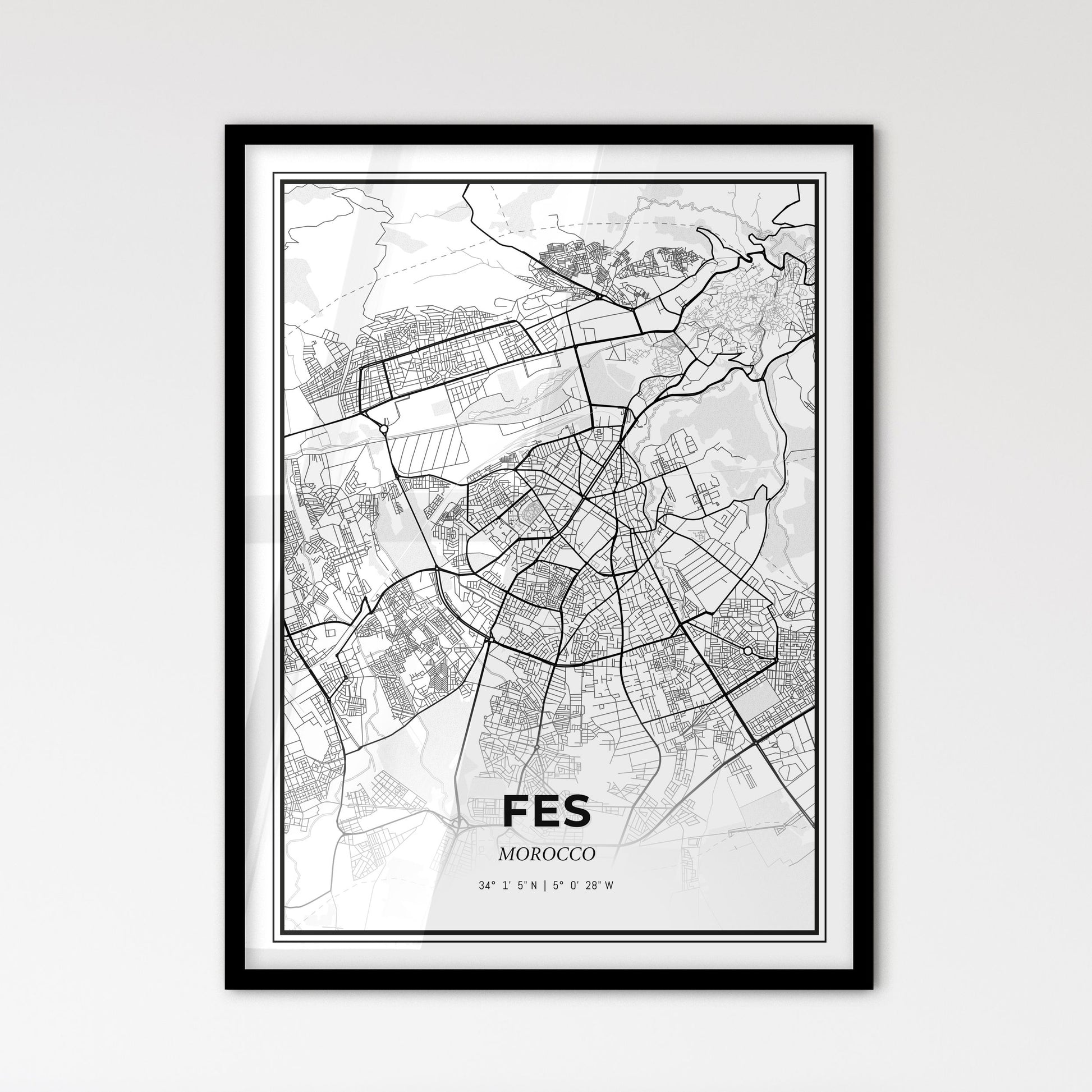 Fes Morocco - Scandinavian Style City Map for Modern Home Decor