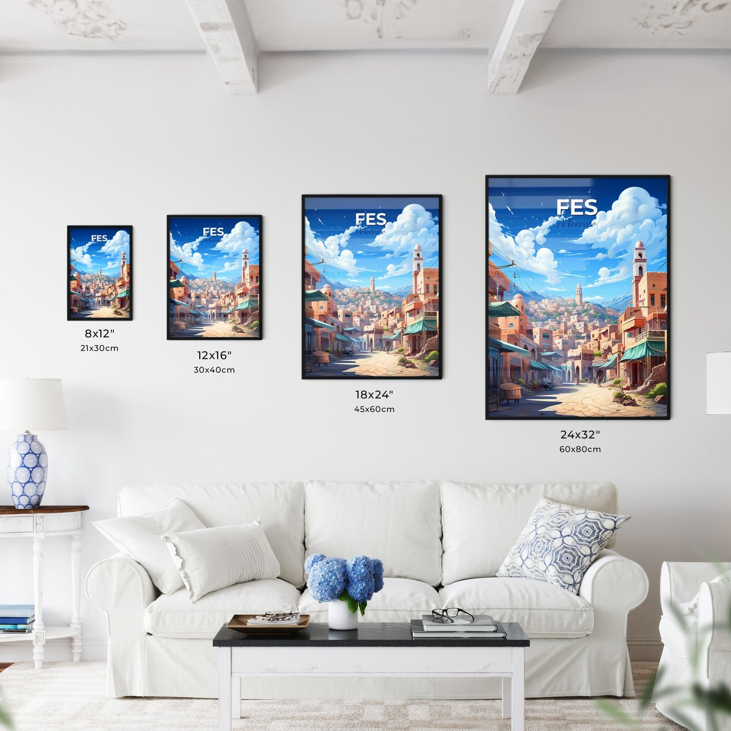 Vibrant Fes Morocco City Skyline Art Painting of Buildings and a Tower Default Title