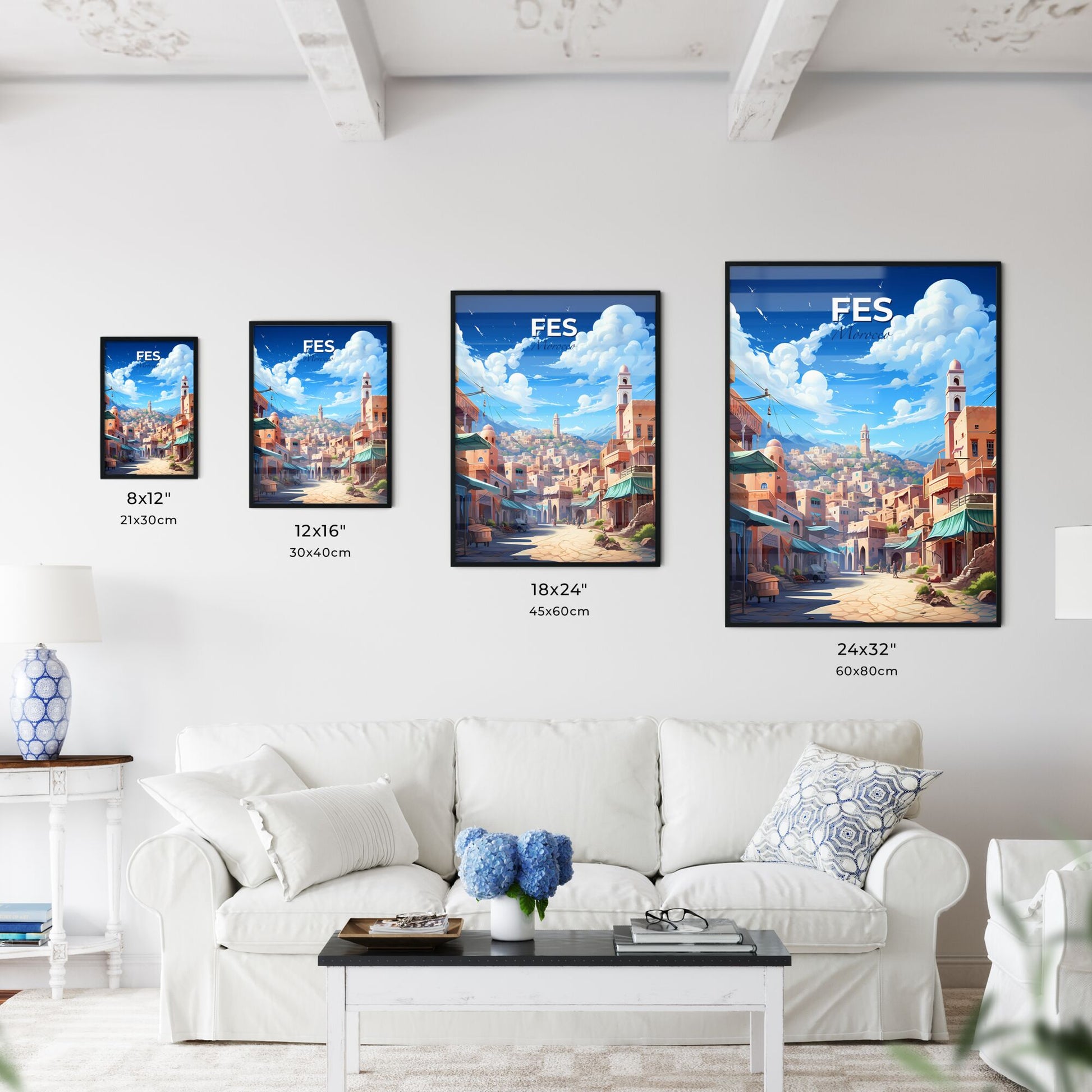 Vibrant Fes Morocco City Skyline Art Painting of Buildings and a Tower Default Title