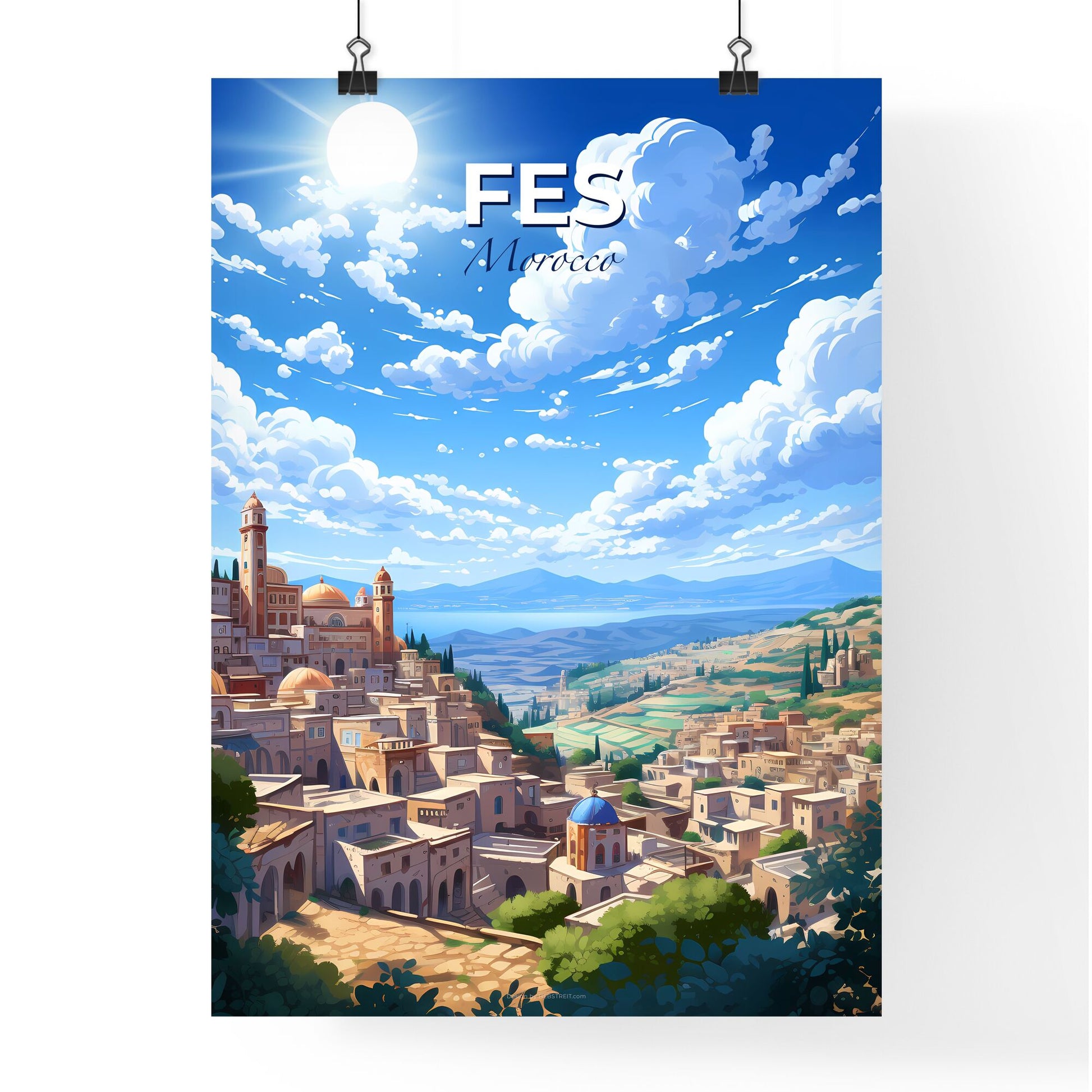 Fes Morocco City Skyline Artwork Valley Painting Travel Photography Artistic Default Title