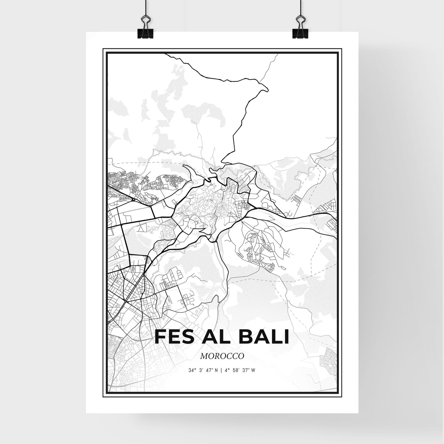 Fes al Bali Morocco - Premium City Map Poster