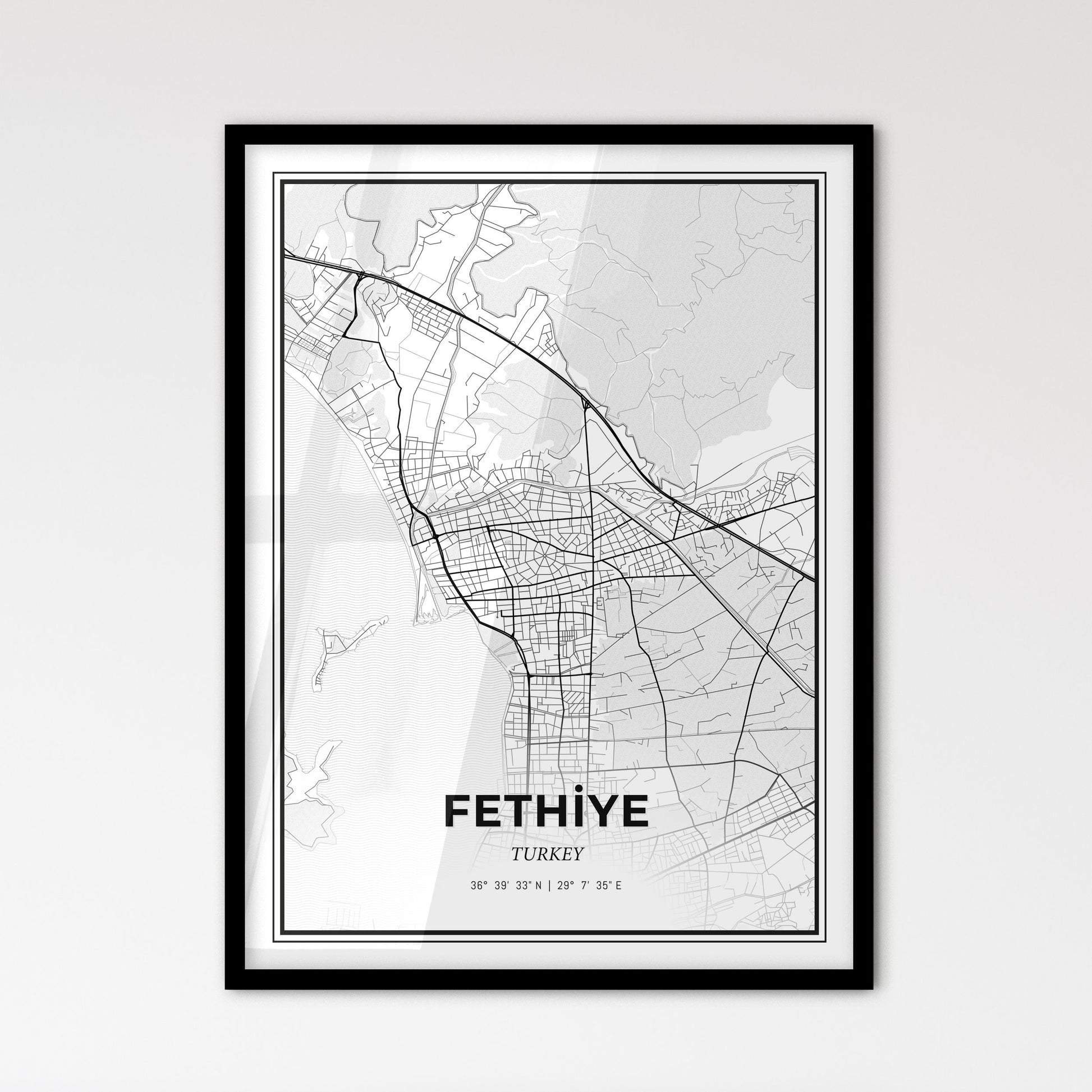 Fethiye Turkey - Scandinavian Style City Map for Modern Home Decor