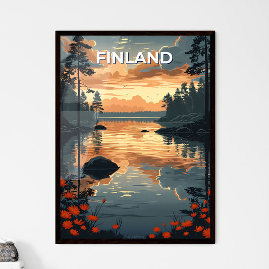 Expressive Painting of Finnish Nature with Lake, Flowers, and Trees