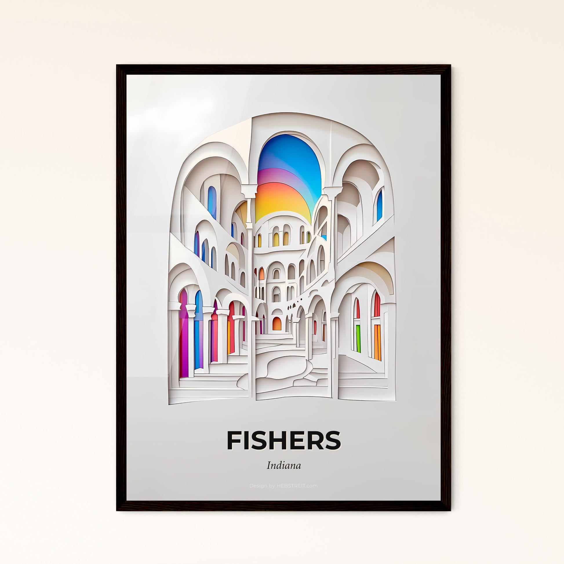 Vivid Fishers, Indiana - a paper cut of a building with a rainbow in the sky