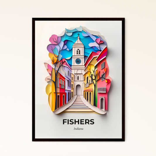 Vivid Fishers, Indiana - a paper cut of a church tower with a clock