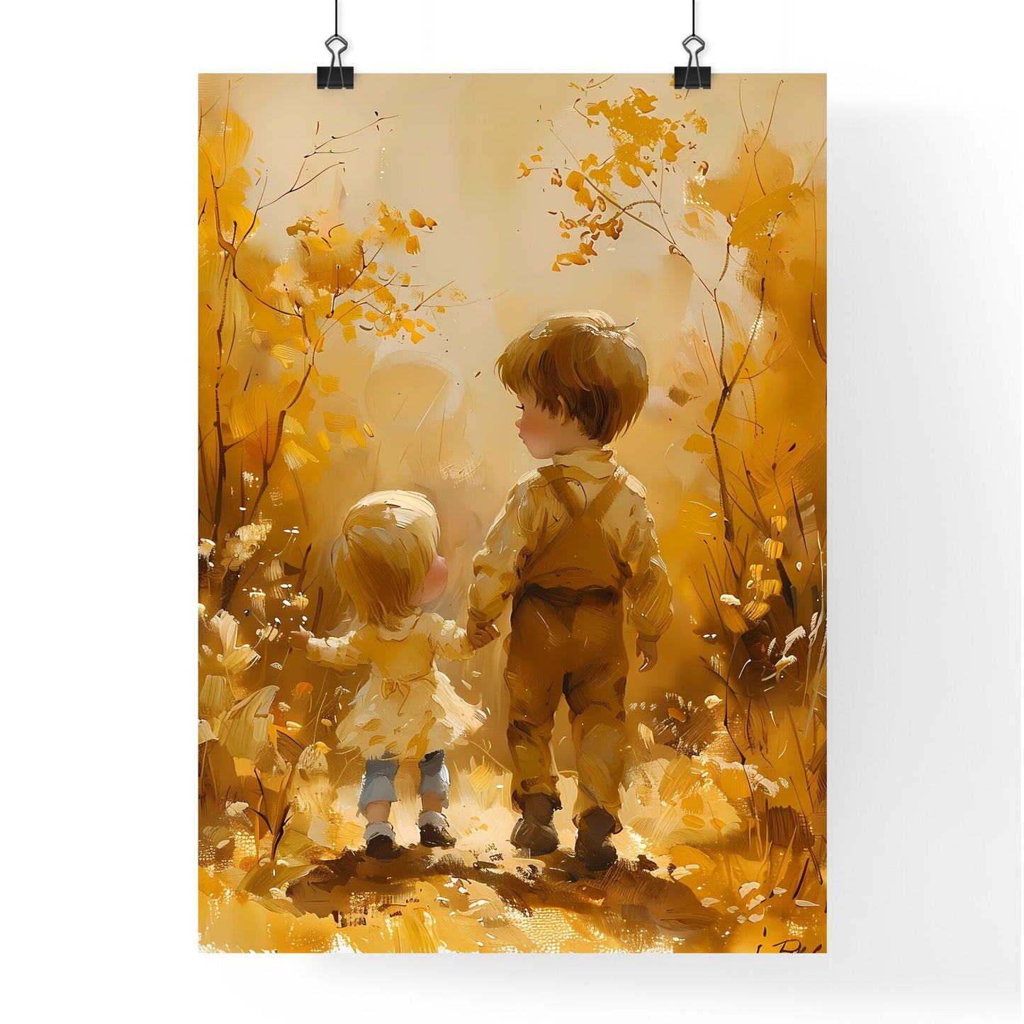 Vibrant art painting depicting a boy and girl holding hands on a forest background perfect for Friendship Day celebration Default Title