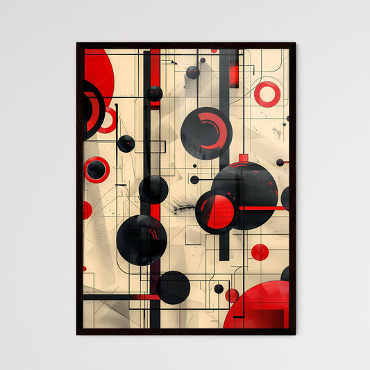 Vibrant Red Black Circles Lines Abstract Art - Framed Art Print