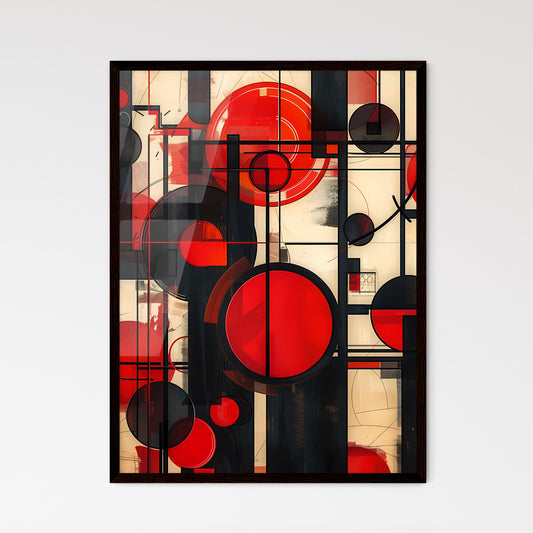 Modern art circles lines painting red black  - Framed Art Print