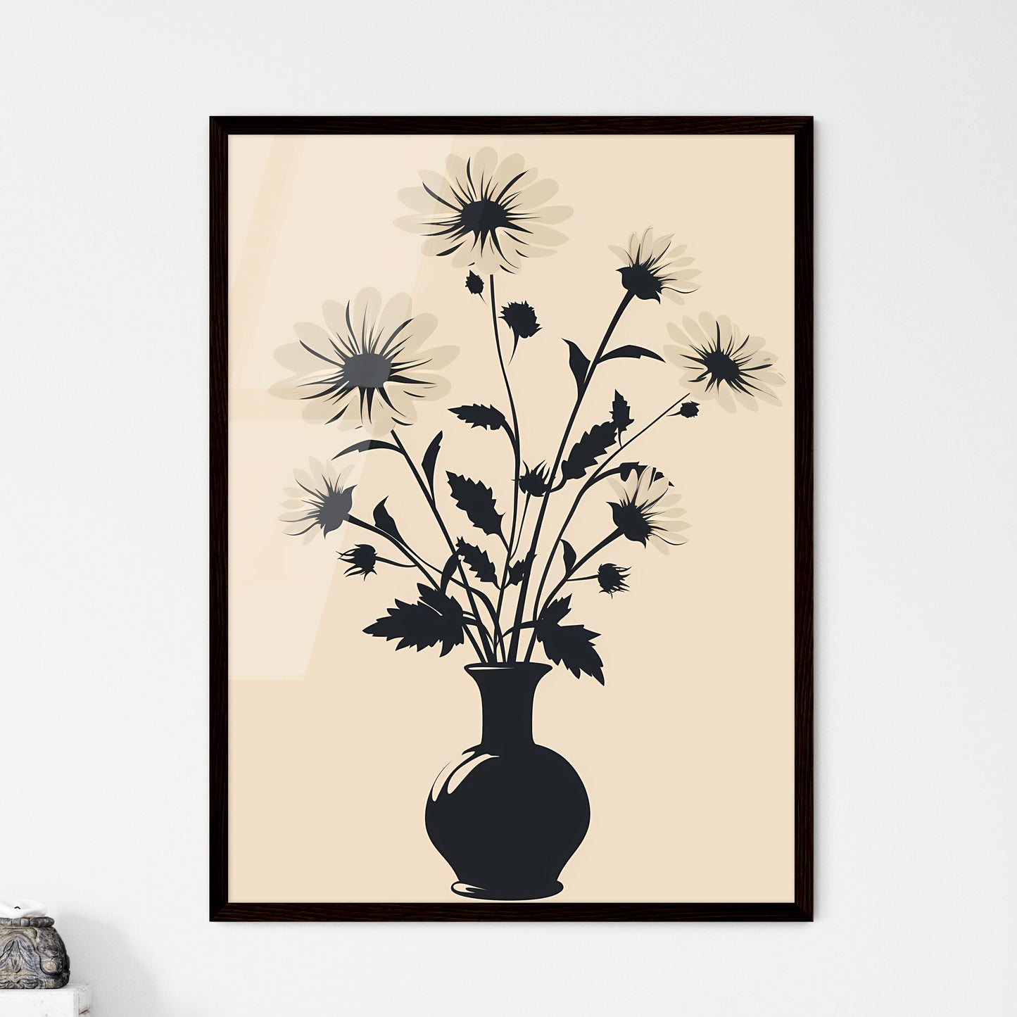 Minimalist Black and White Flower Silhouette Painting, Floral Art, Vase Decor, Digital Print, Modern Still Life, Home Decor Default Title