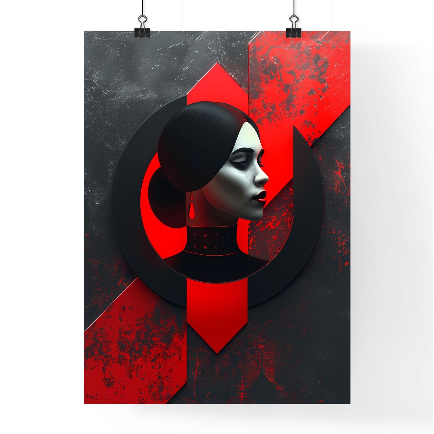 Minimal Black and Red Geometric Logo featuring a Vibrant Female Artwork: Simplistic yet Striking and Eye-catching Design Default Title