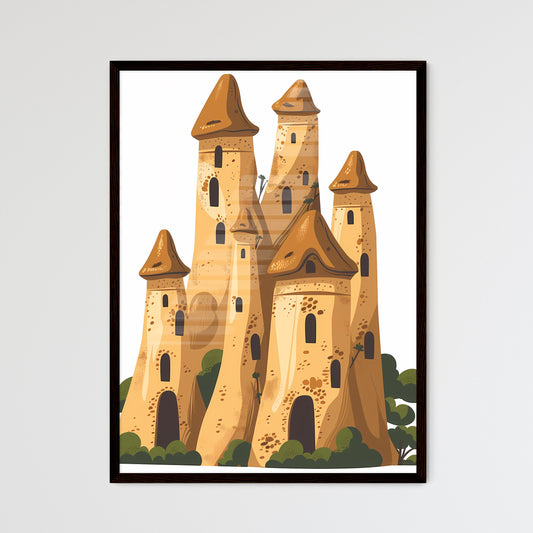Flat Illustration of Majestic Fairy Chimneys of Cappadocia From Upward Angle As Transparent Web-Ready Cartoon Castle Art Framed Art