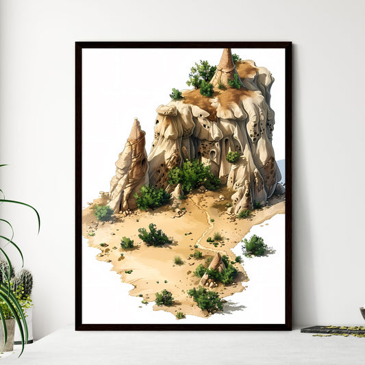 Artistic Isometric Arid Desert Landscape with Cappadocia Fairy Chimneys on White Wall Art