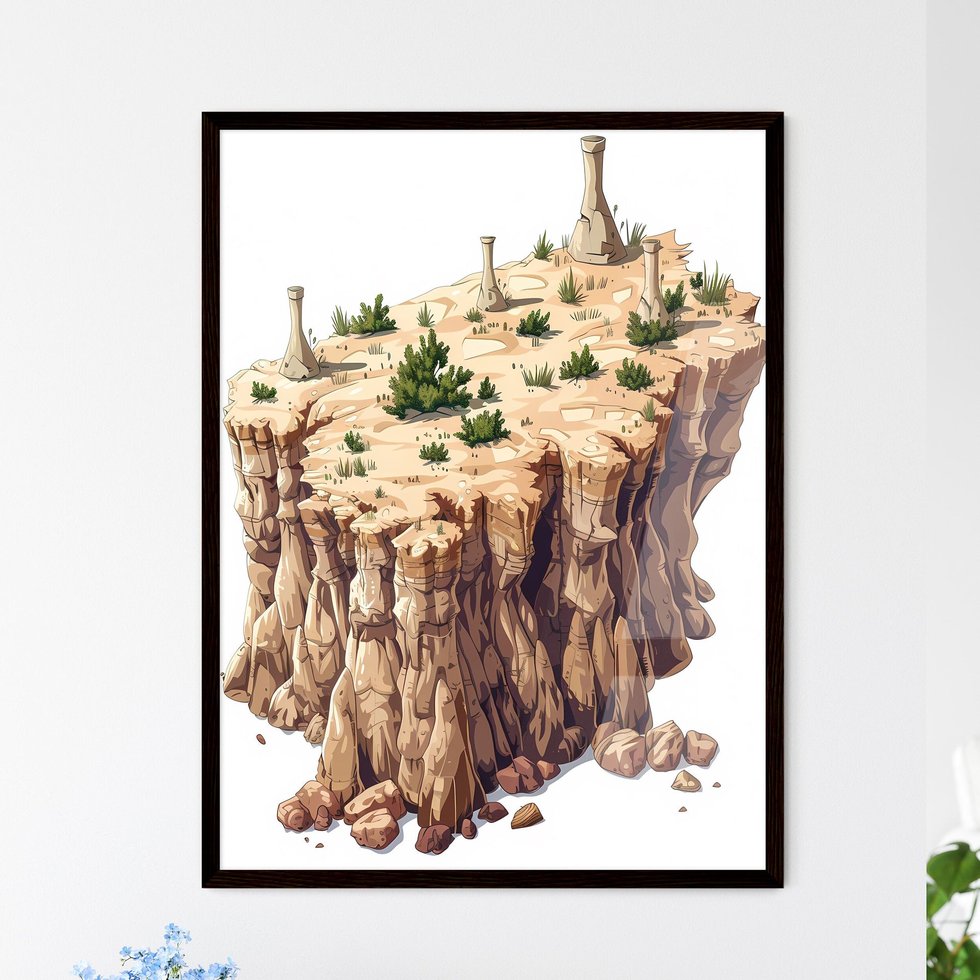 Vibrant Isometric Cartoon Cliff with Cappadocia Fairy Chimneys and Arid Land, Transparent Background, Isolated Cutout, Colorful Painting with Artistic Focus Default Title
