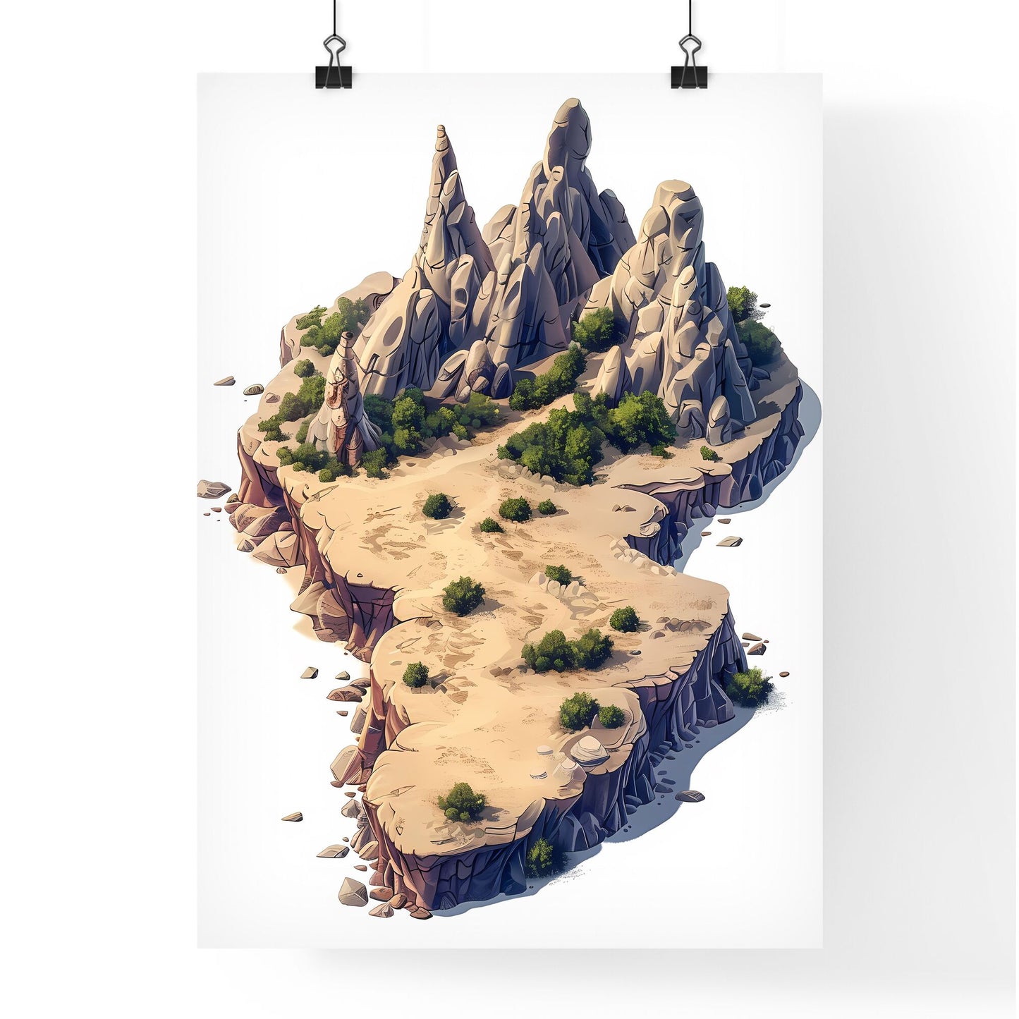 Artistic illustration of Cappadocia's fairy chimneys emerging from arid desert island, transparent background, cutout Default Title