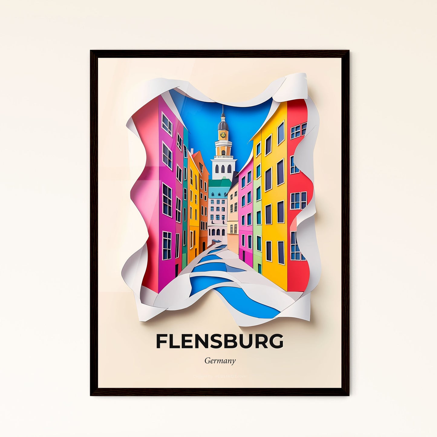 Vivid Flensburg, Germany - a paper cut of a city street with a clock tower