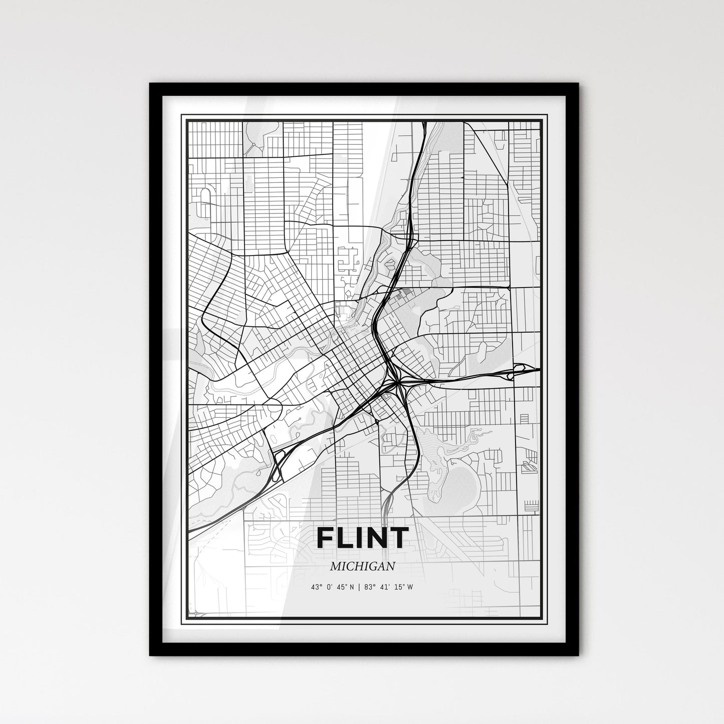 Flint Michigan - Scandinavian Style City Map for Modern Home Decor