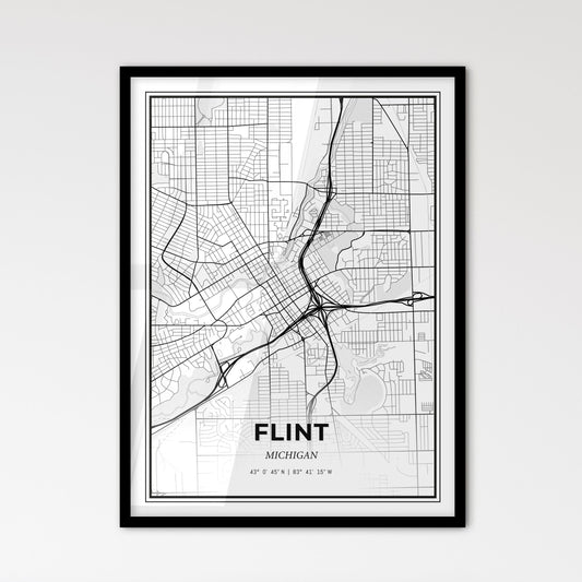 Flint Michigan - Scandinavian Style City Map for Modern Home Decor