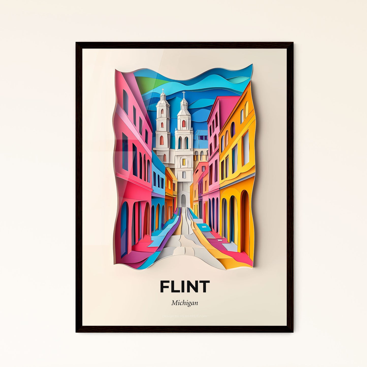 Vivid Flint, Michigan - a paper cut of a city street with a church