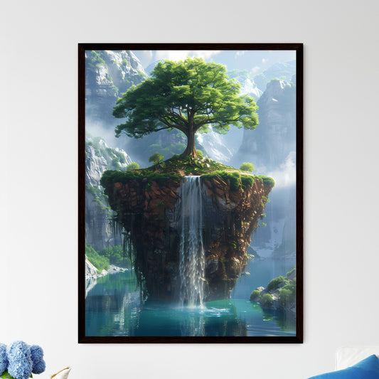 Vibrant Art Print of Enchanted Floating Miniature Island with Tree Wall Art