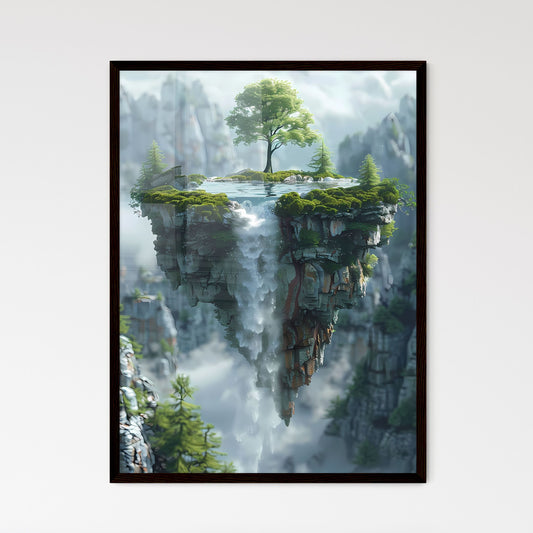 Vibrant Floating Mini-Island with Tree and W - Framed Art Print