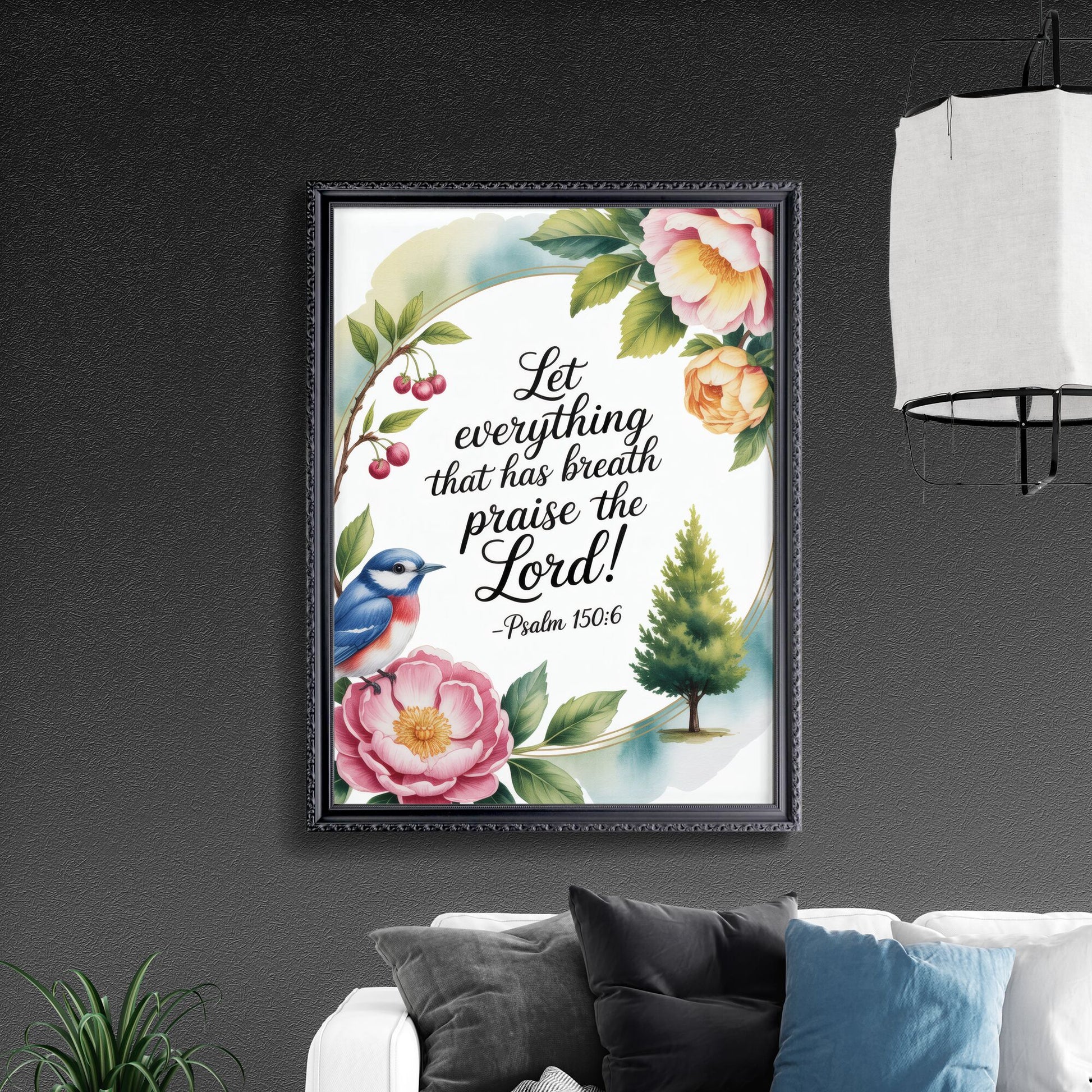 Floral and Nature-Inspired Inspirational Art Featuring Psalm 150:6 for Home or Church Décor.