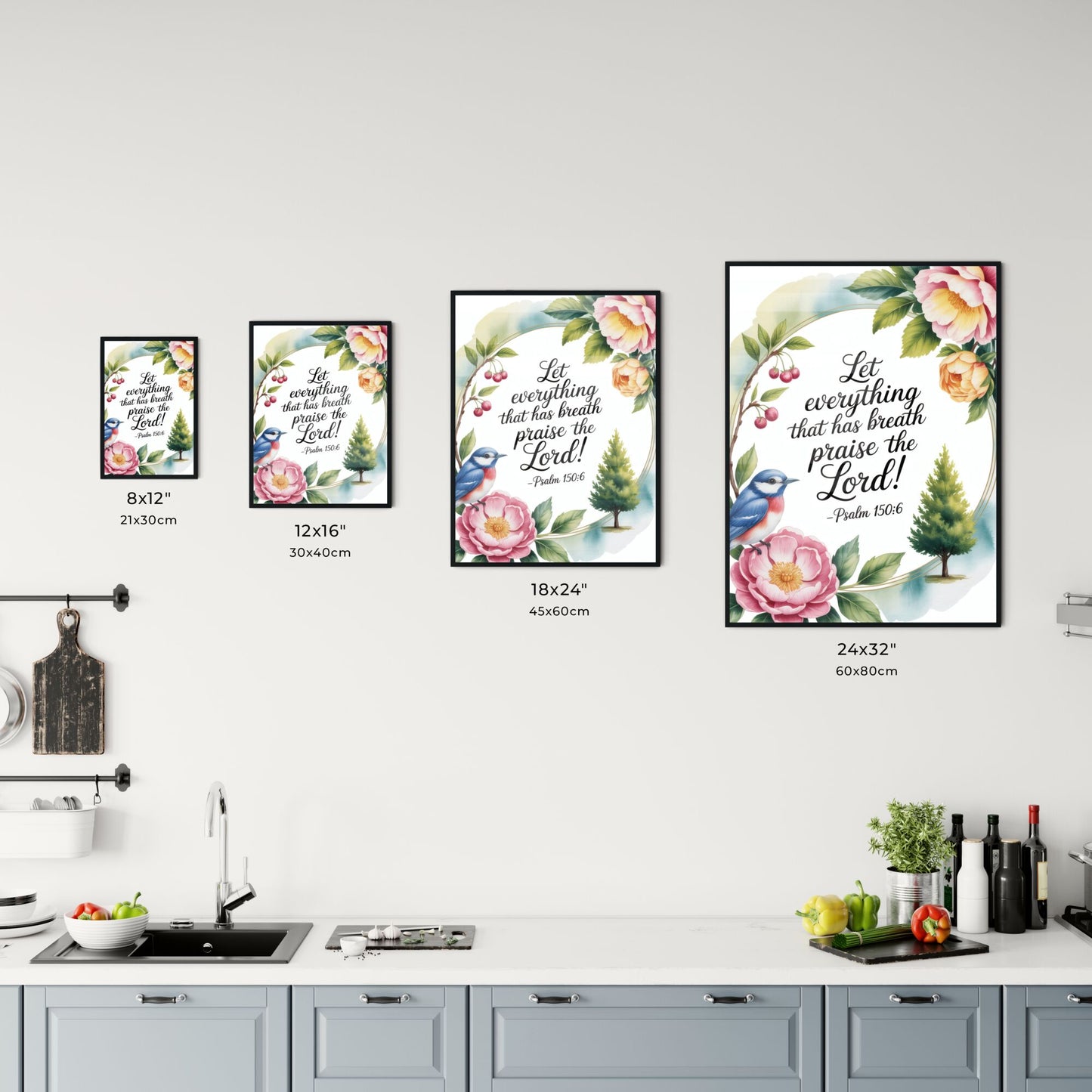 Floral and Nature-Inspired Inspirational Art Featuring Psalm 150:6 for Home or Church Décor. Chart