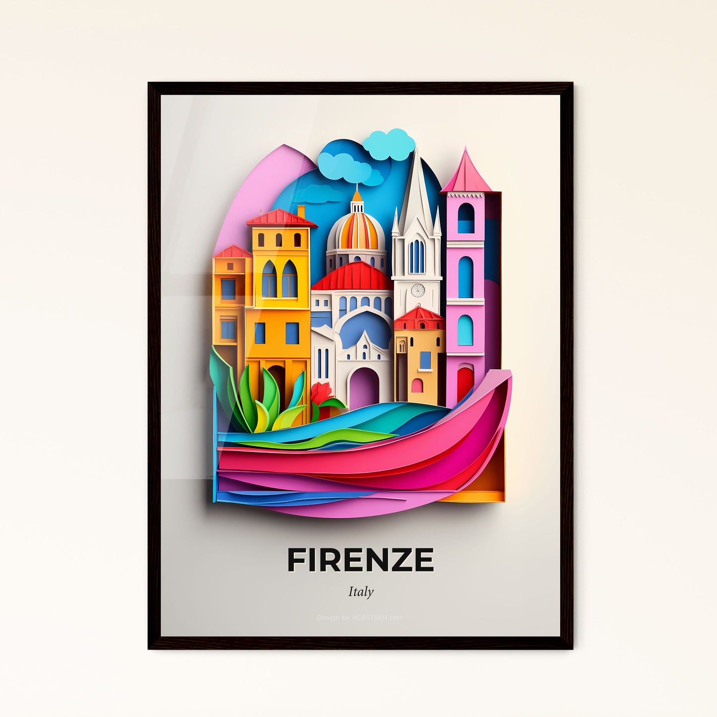 Vivid Florence, Italy - a paper cut of a city with a boat