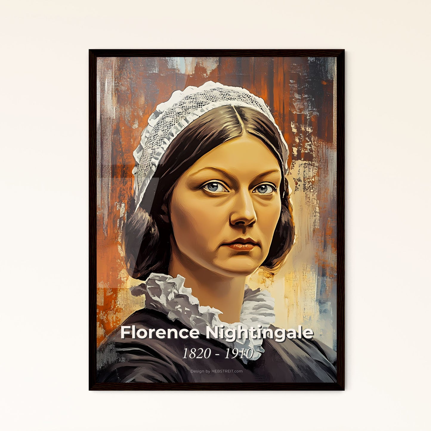 Portrait of Florence Nightingale, 1820 - 1910. Impressionistic painting of a woman in a black dress.