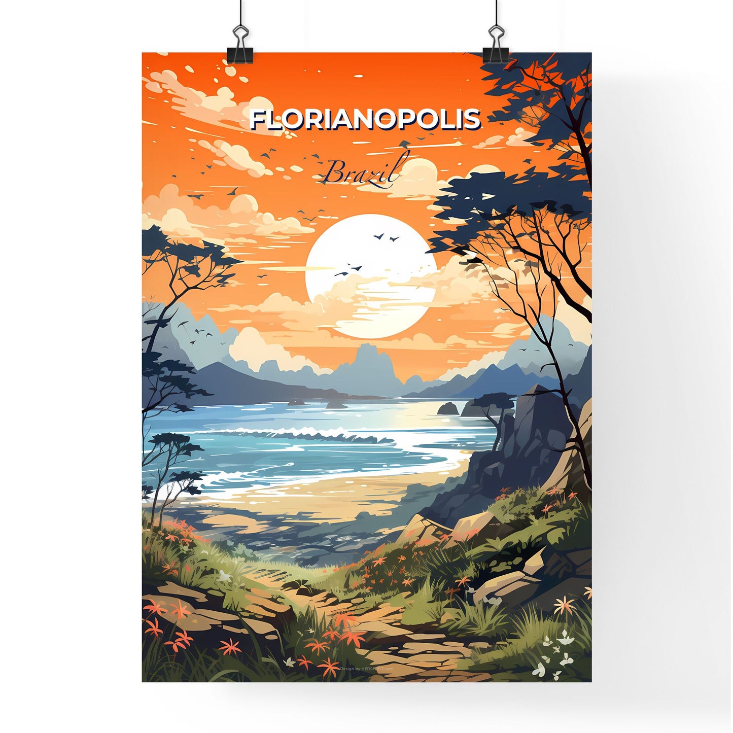 Florianopolis Brazil Sunset Beach Skyline Vivid Colorful Painting Landscape Cityscape Default Title