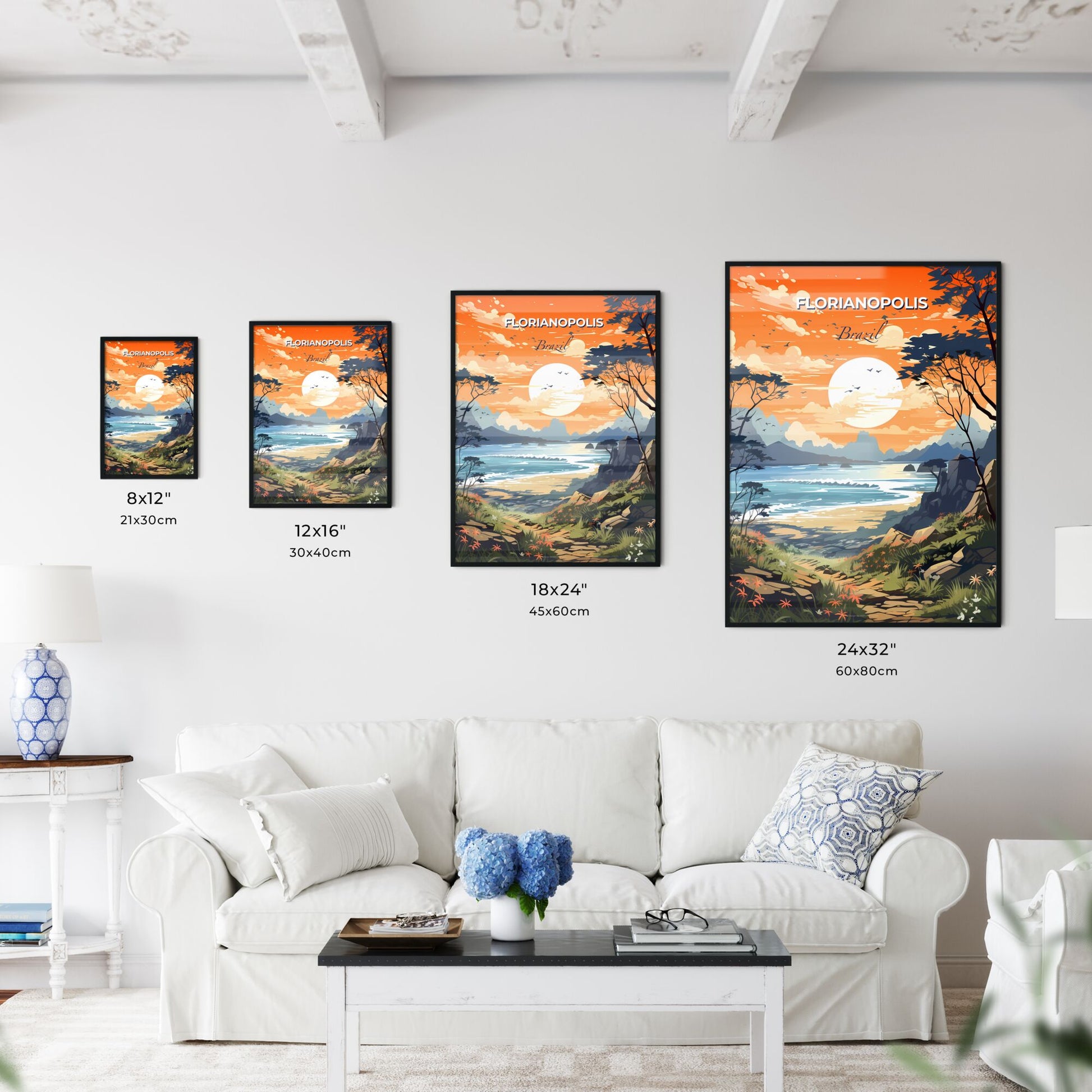 Florianopolis Brazil Sunset Beach Skyline Vivid Colorful Painting Landscape Cityscape Default Title