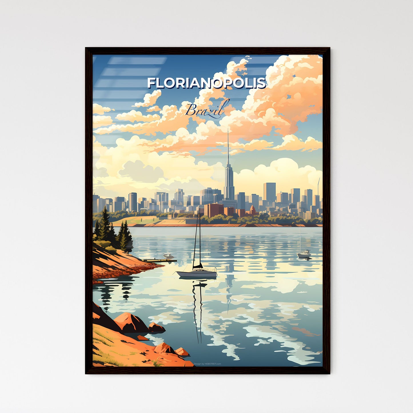 Artistic city skyline of Florianopolis, Brazil featuring a vibrant painting with boats on the lake Default Title