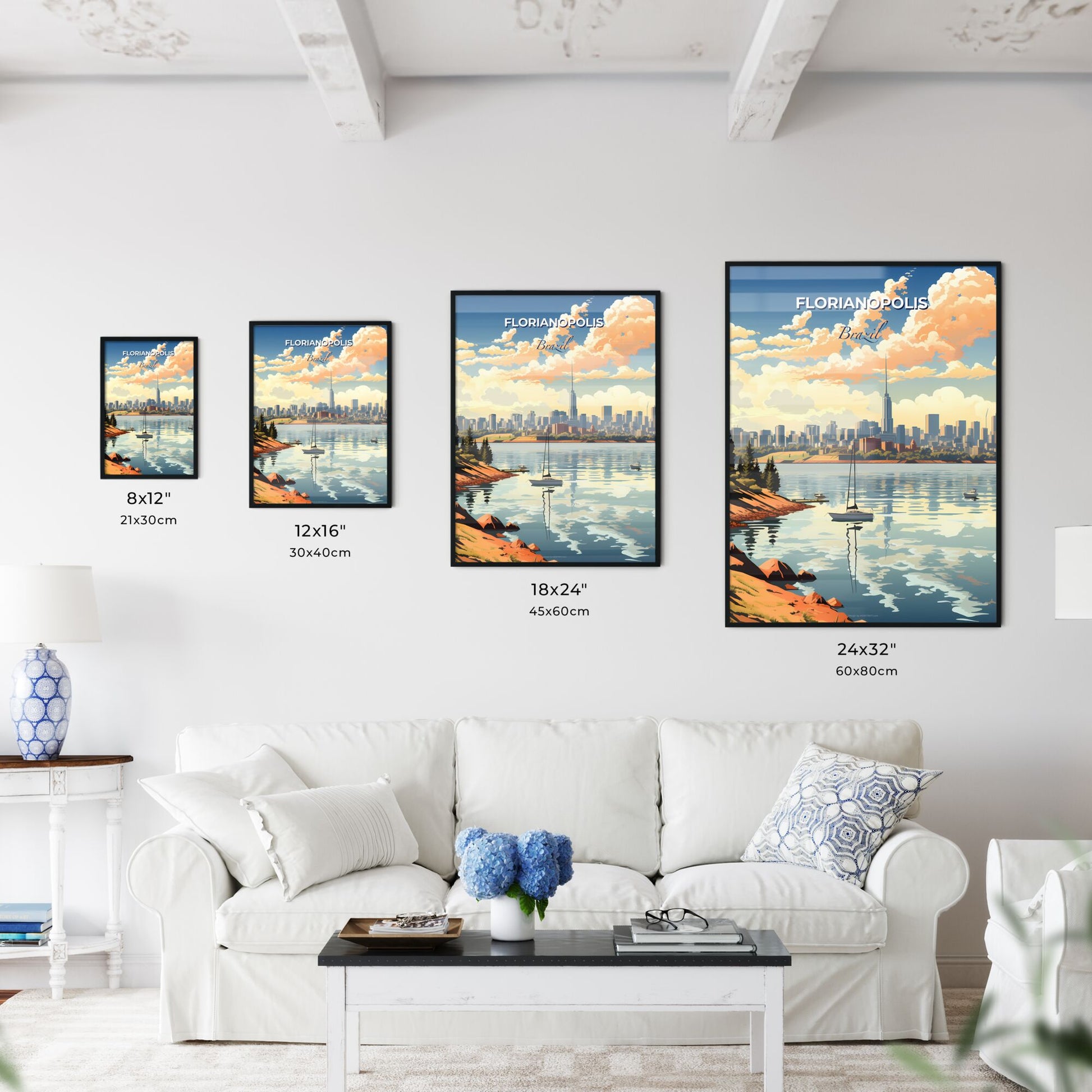 Artistic city skyline of Florianopolis, Brazil featuring a vibrant painting with boats on the lake Default Title