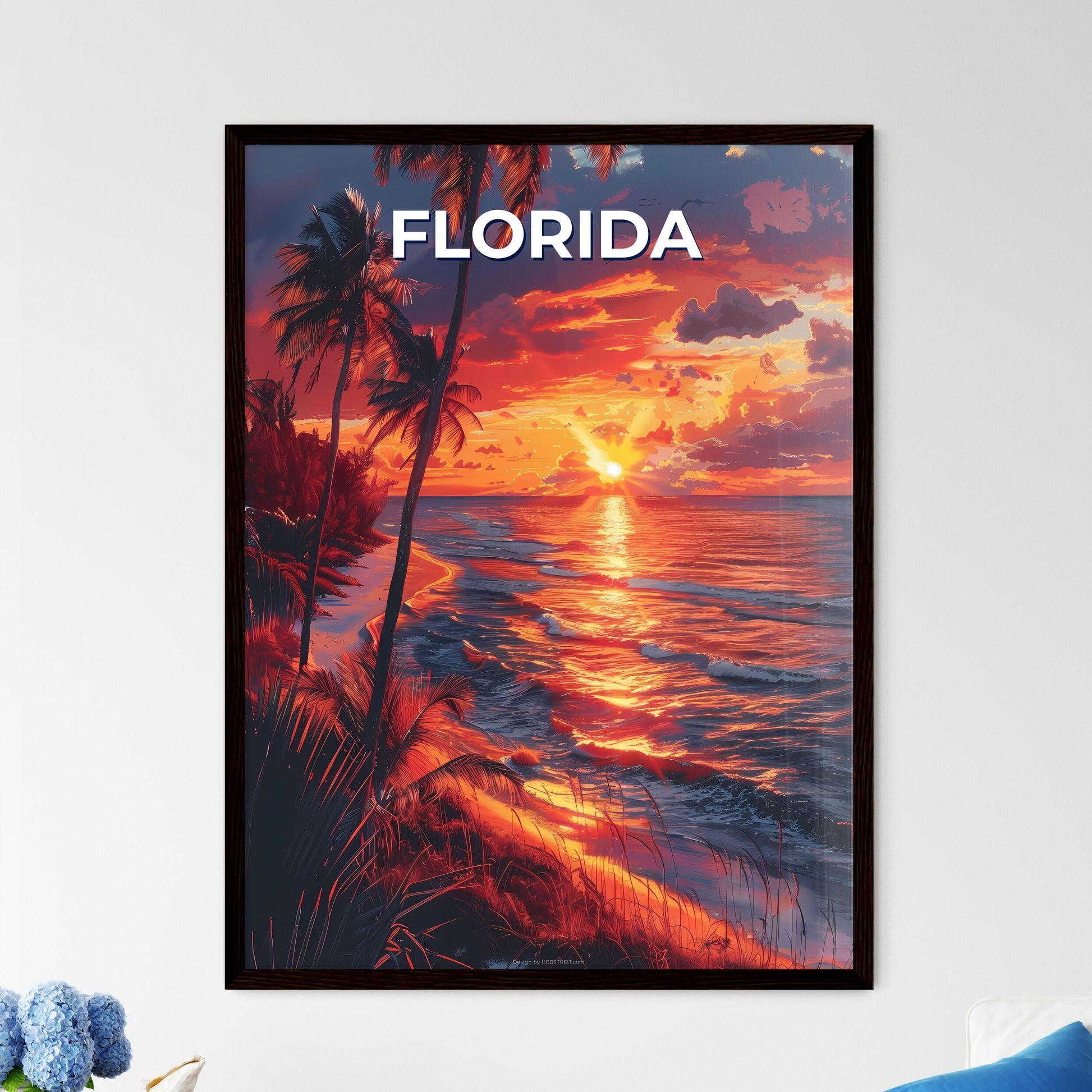 Vibrant Abstract Painting Depicting a Stunning Sunset over a Florida Beach