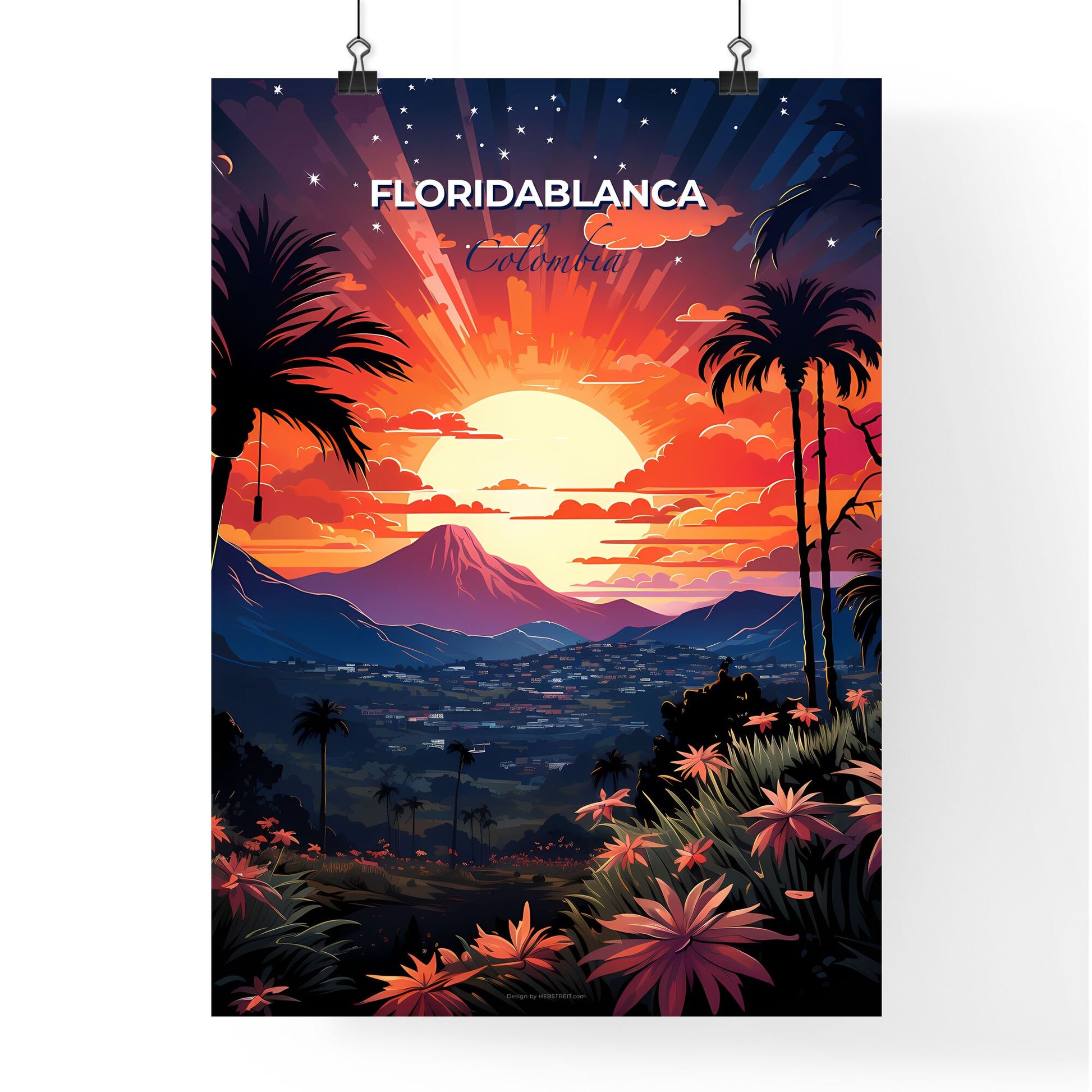 Floridablanca Colombiana Valley Sunset Skyline with Palm Trees and Mountains Painting Default Title