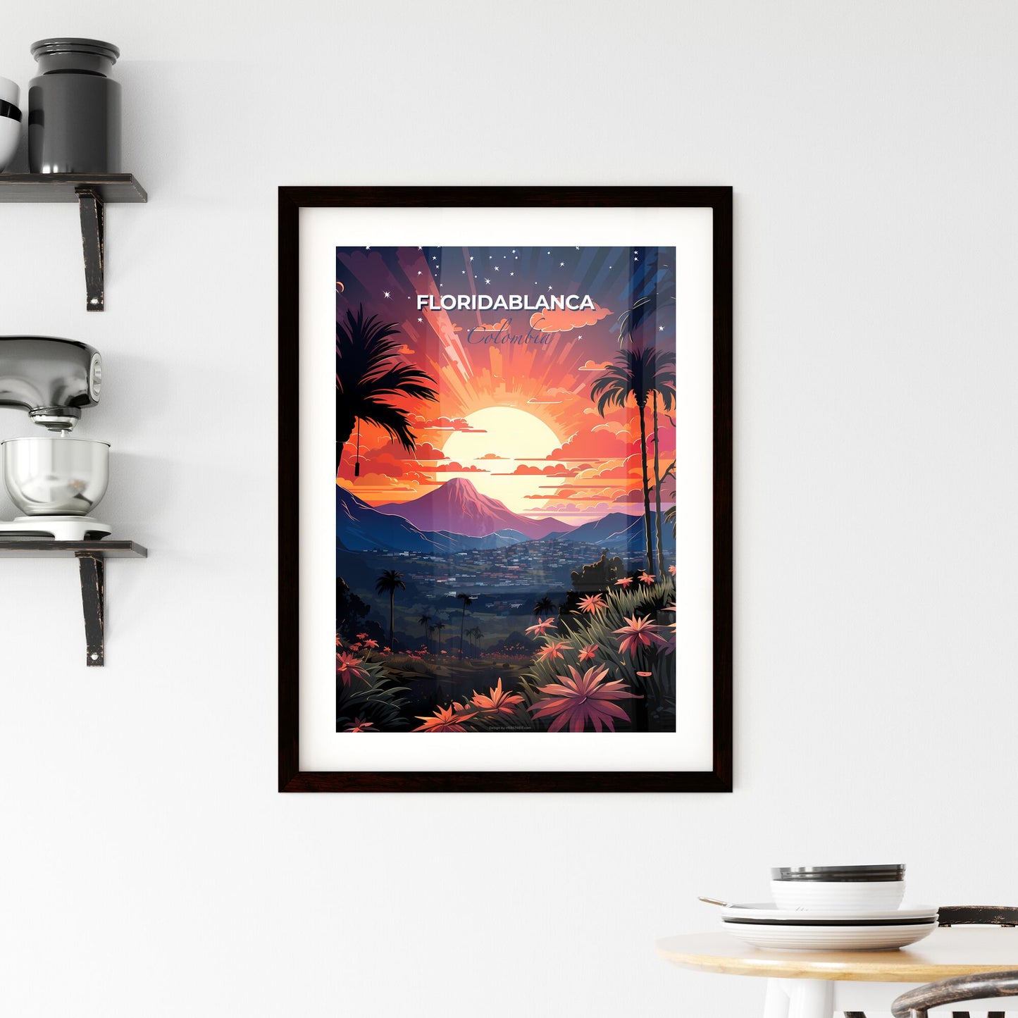 Floridablanca Colombiana Valley Sunset Skyline with Palm Trees and Mountains Painting Default Title