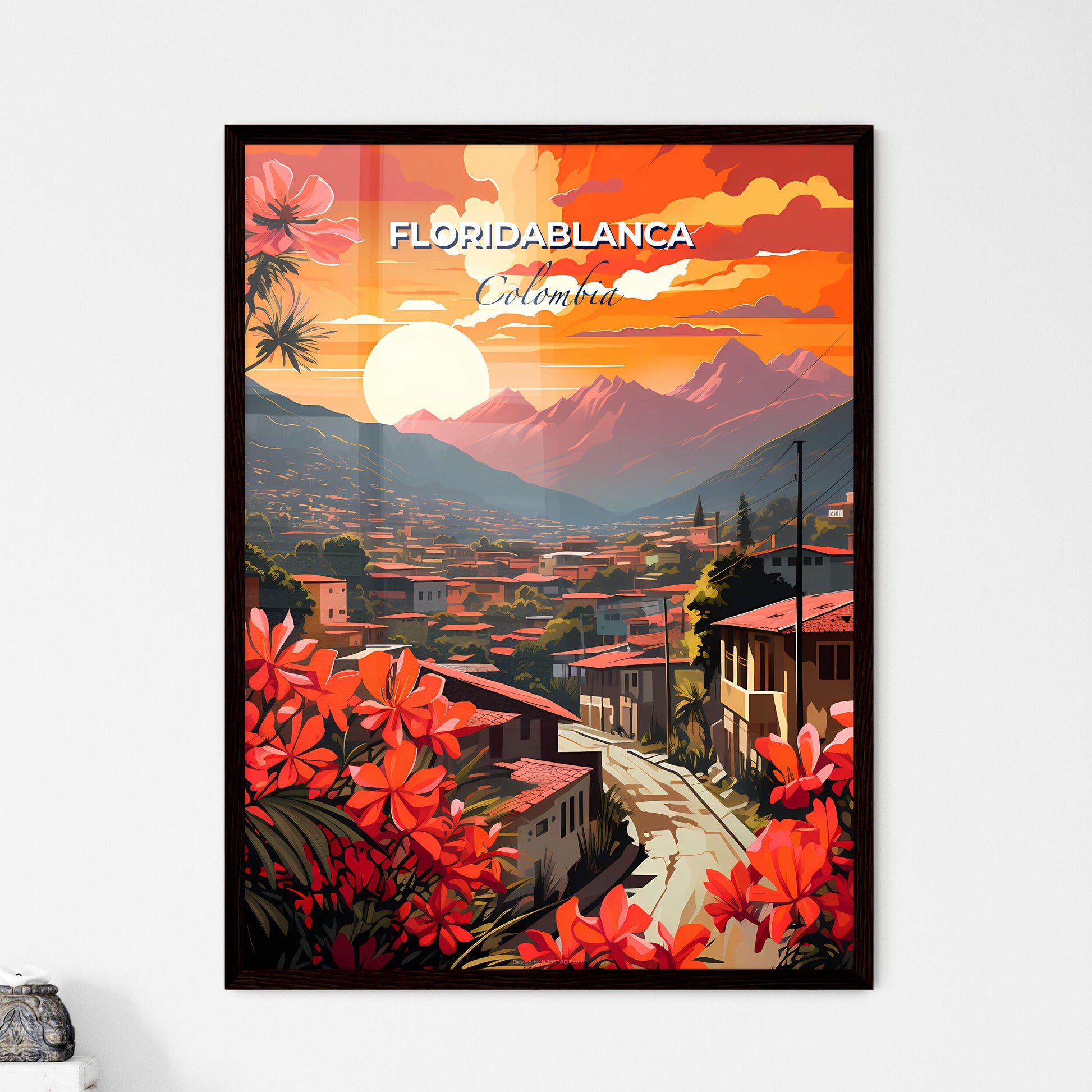 Vibrant Artistic Painting of Floridablanca Colombia Skyline with Flowers and Mountains Landscape Default Title