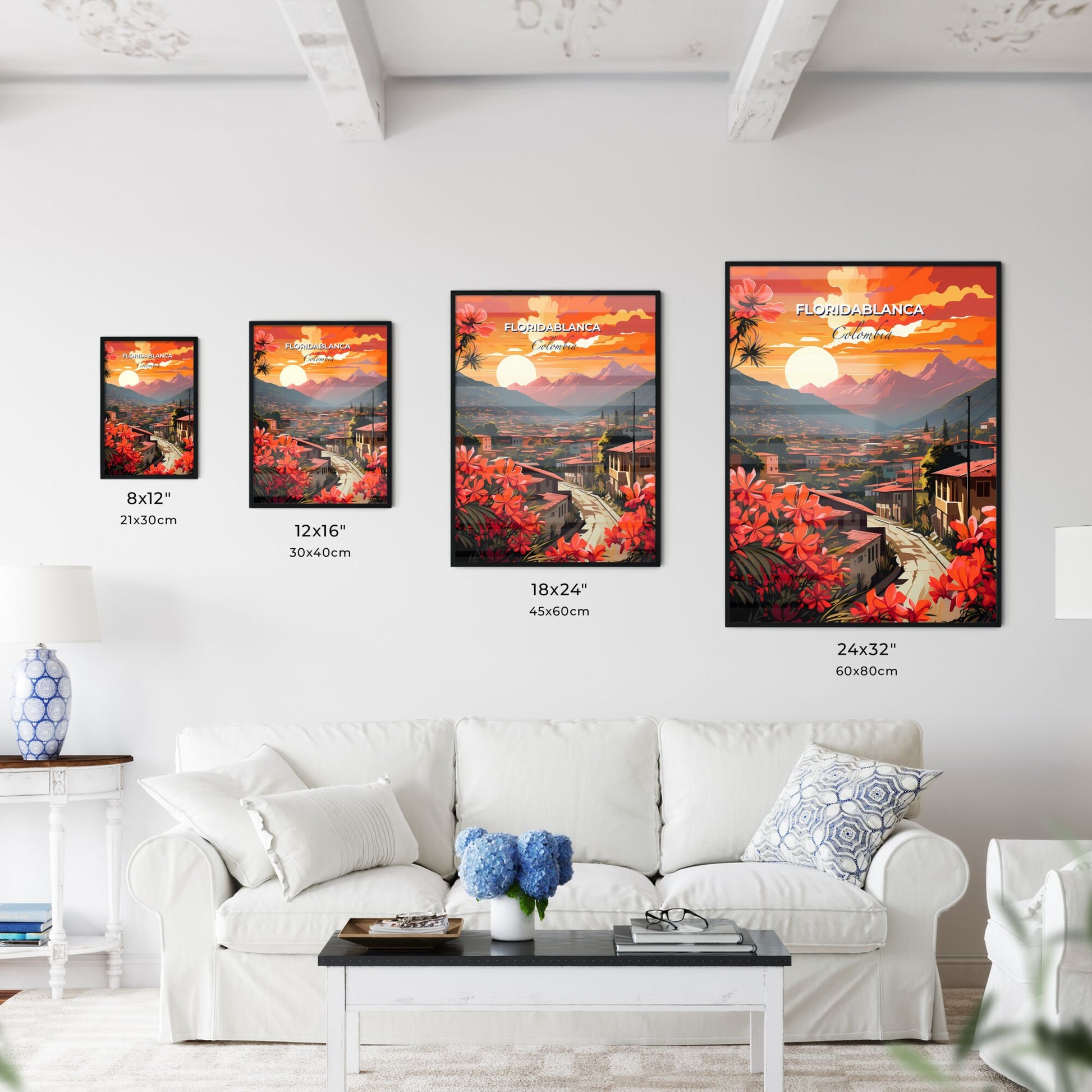 Vibrant Artistic Painting of Floridablanca Colombia Skyline with Flowers and Mountains Landscape Default Title