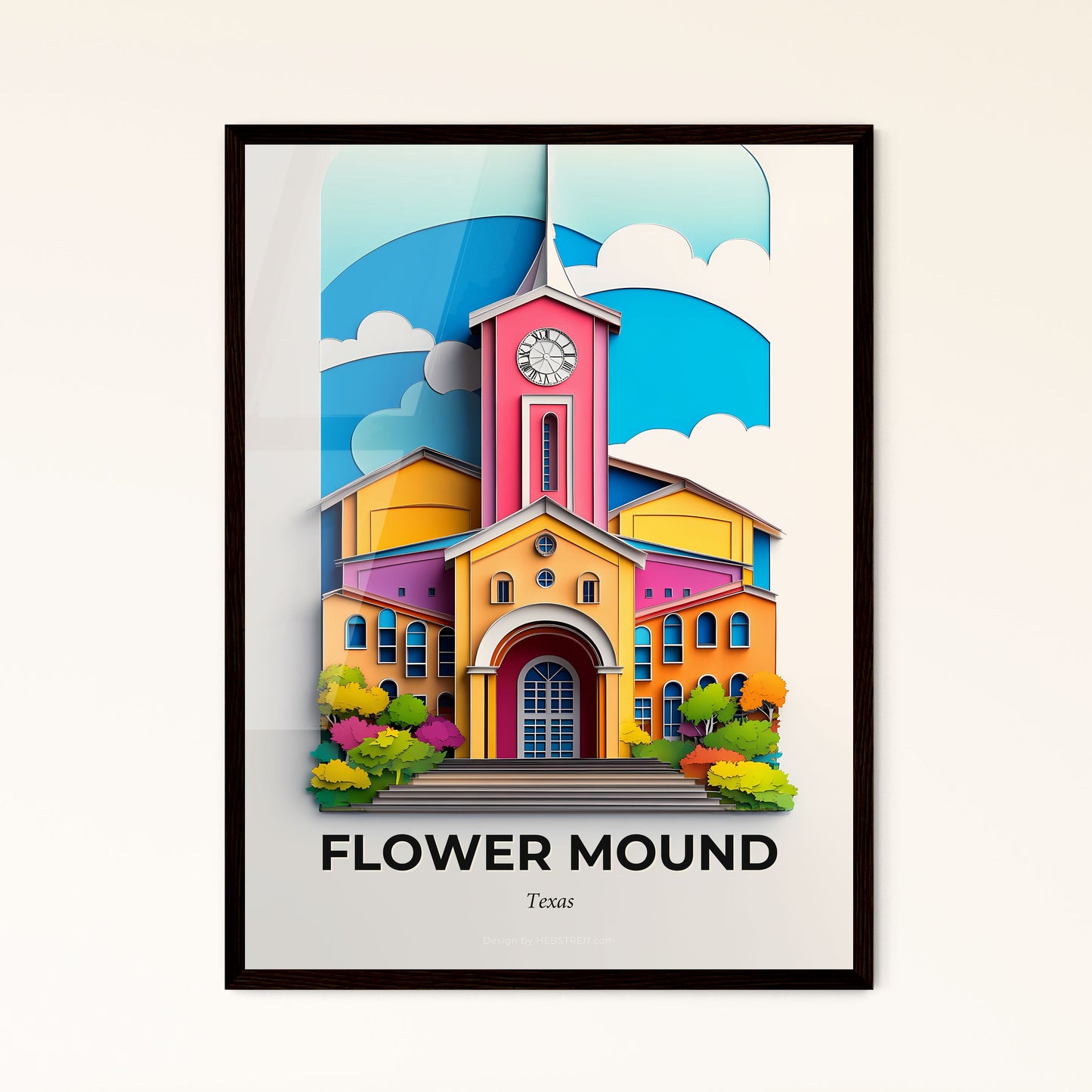 Vivid Flower Mound, Texas - a colorful building with a clock on the top