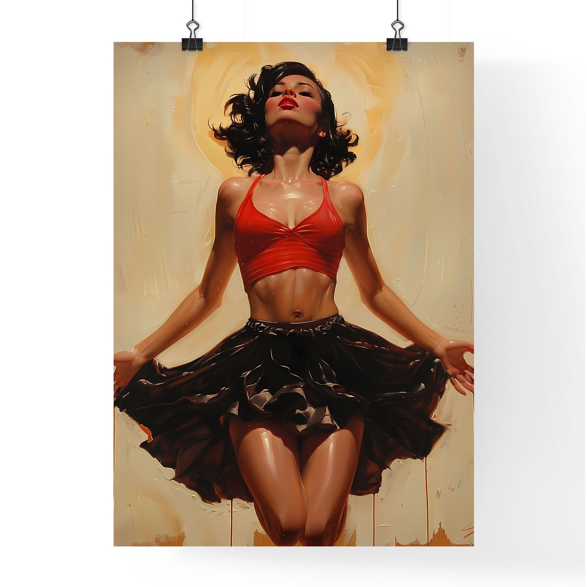 Vibrant Painting of a Woman in a Red Top and Black Skirt Default Title