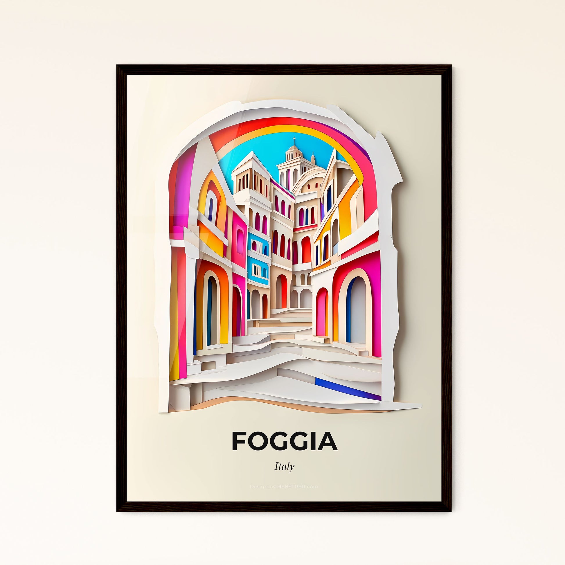 Vivid Foggia, Italy - a paper cut of a colorful building with a clock