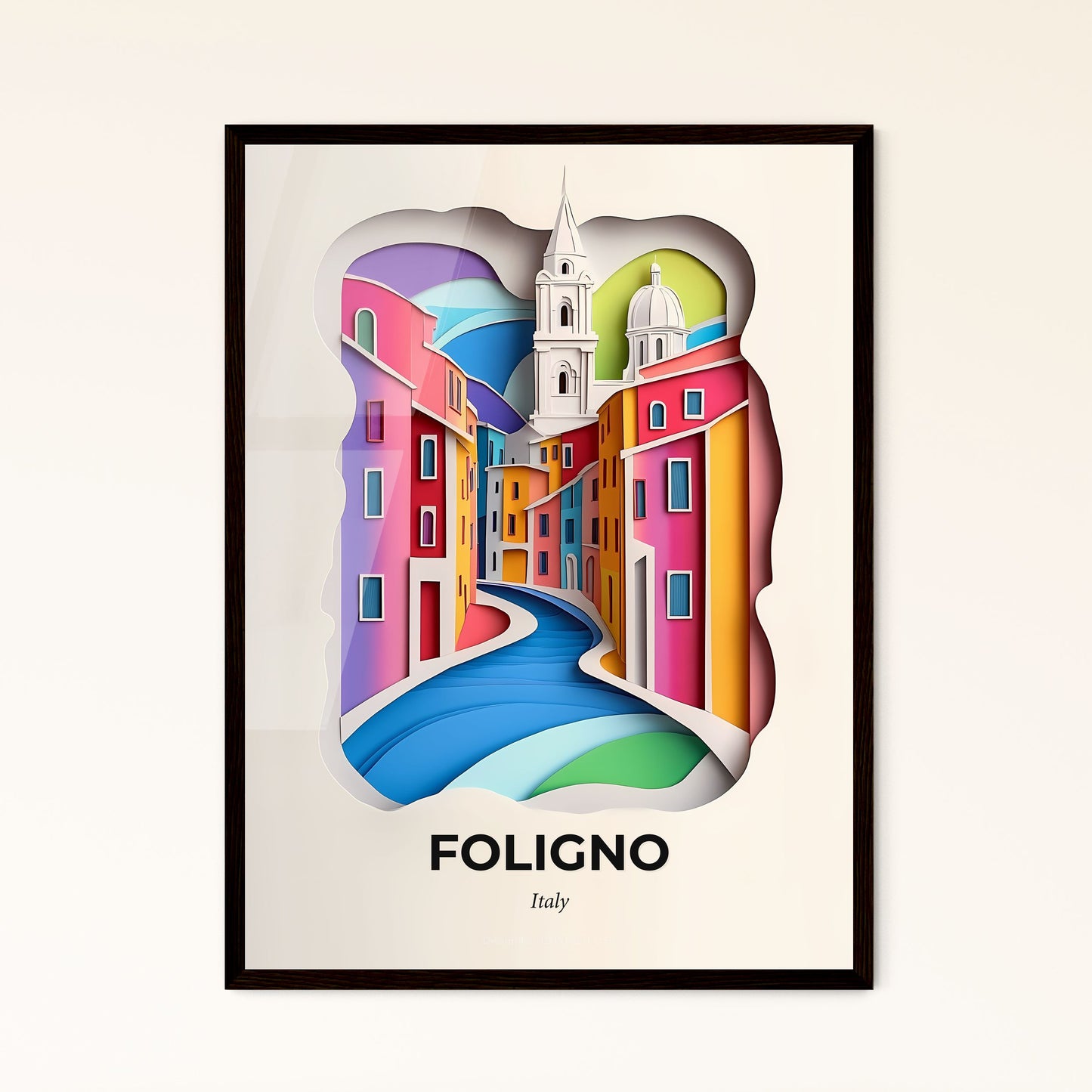 Vivid Foligno, Italy - a colorful city with a church and a river