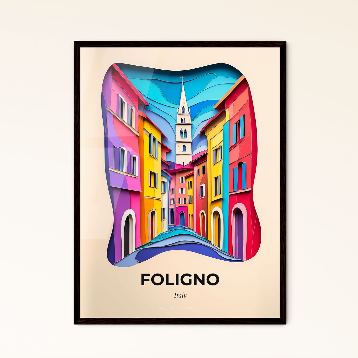 Vivid Foligno, Italy - a colorful city with a church tower in the background